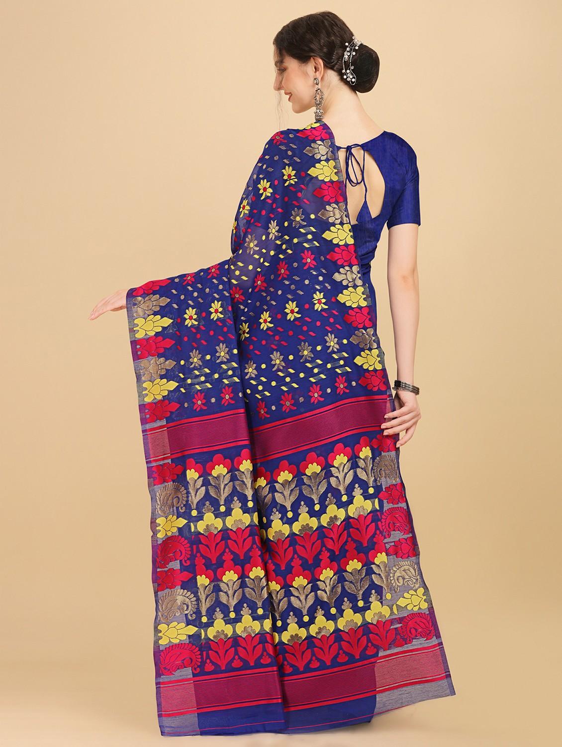blue jamdani saree with blouse - 20067767 - Standard Image - 1