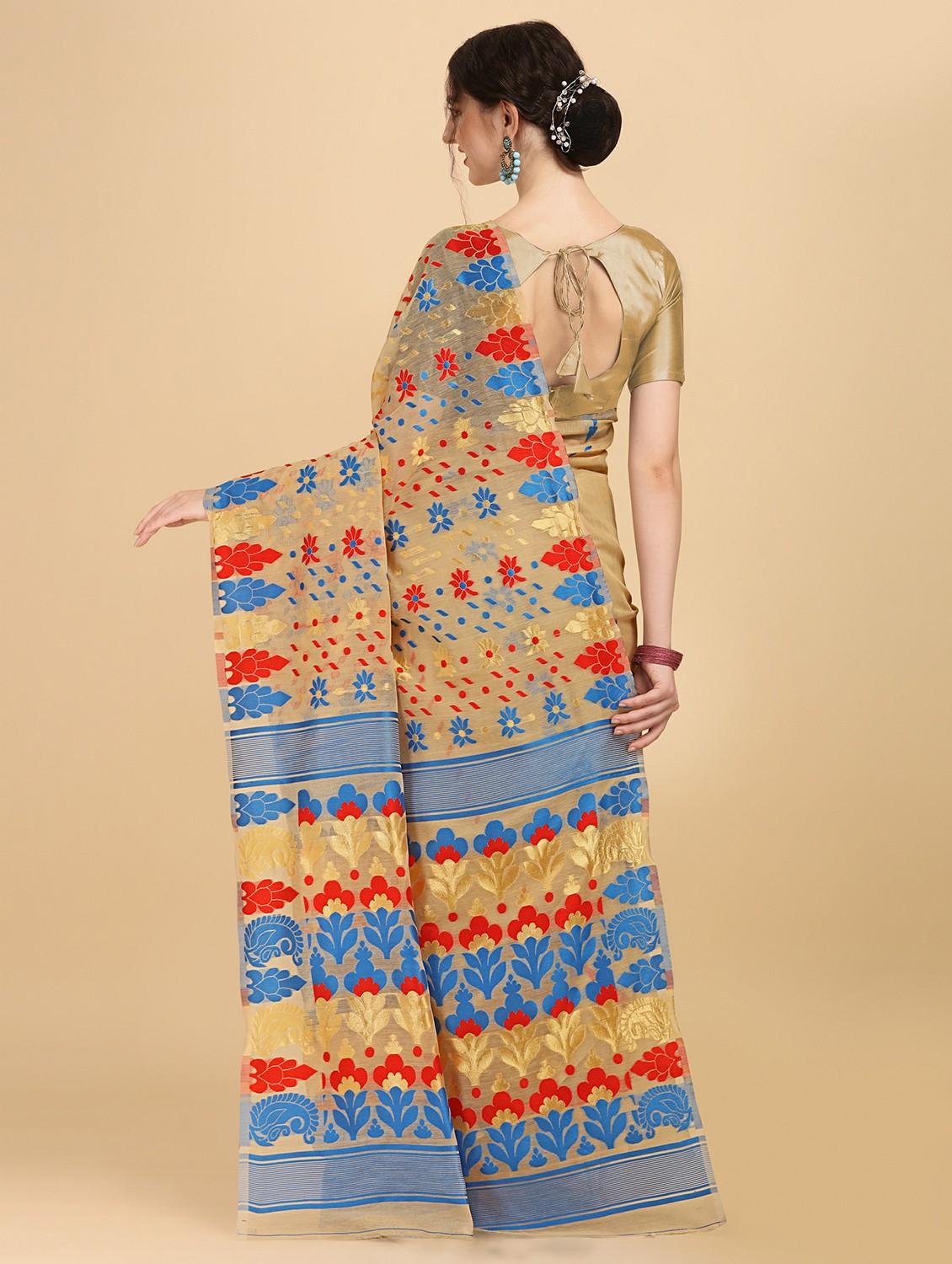 beige jamdani saree with blouse - 20067768 - Standard Image - 1