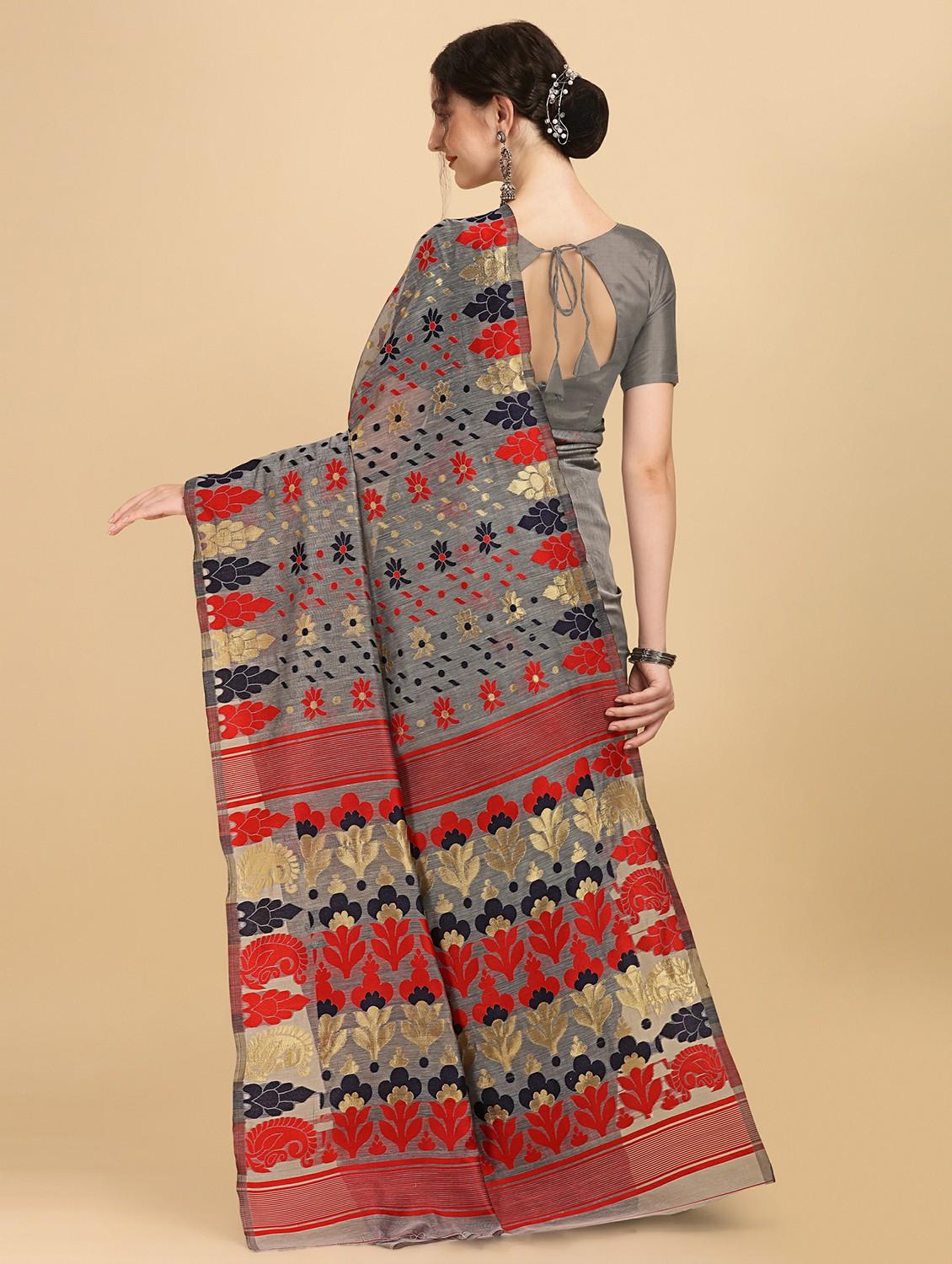 grey jamdani saree with blouse - 20067769 - Standard Image - 1