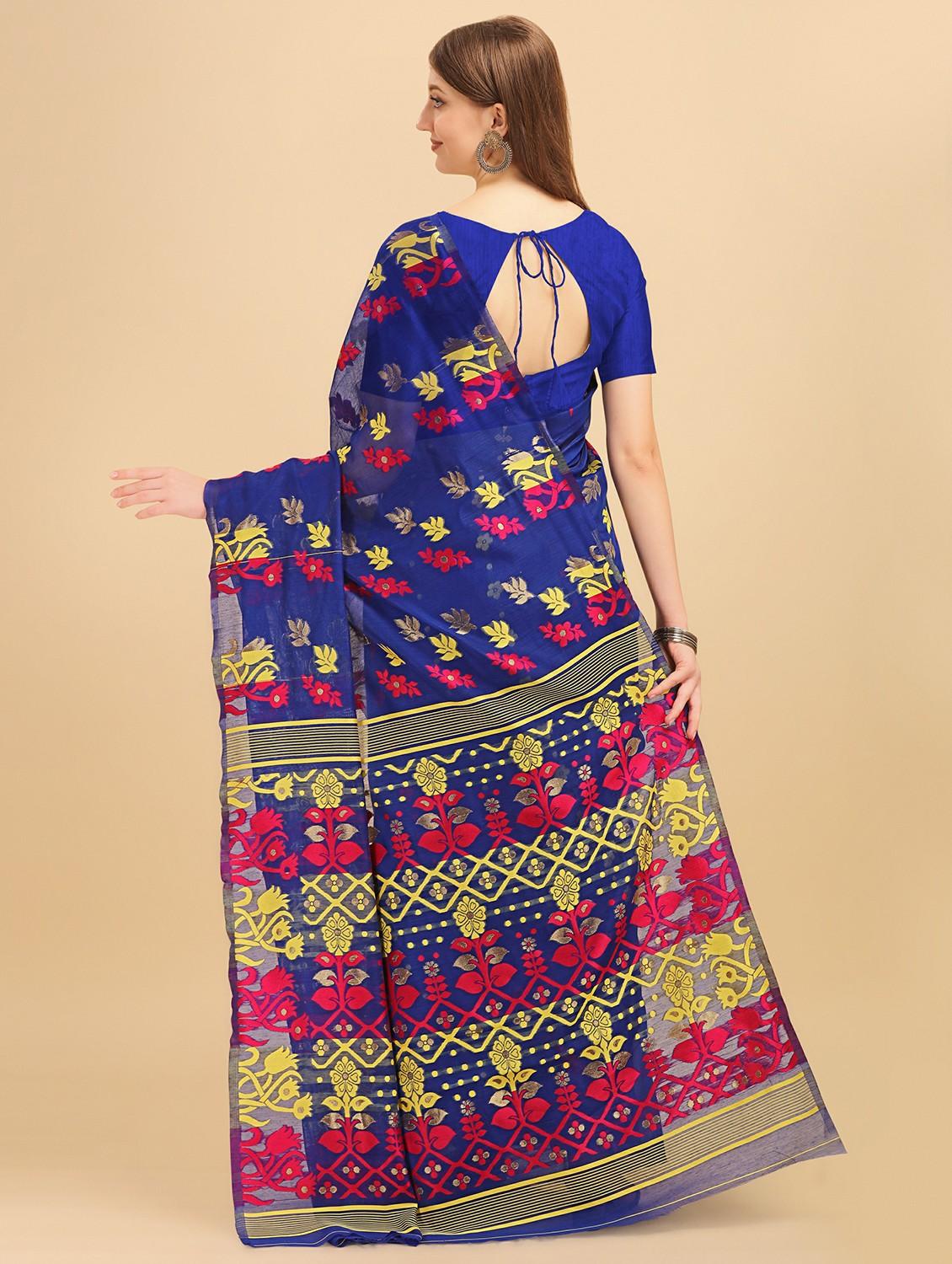 blue jamdani saree with blouse - 20067776 -  Standard Image - 1