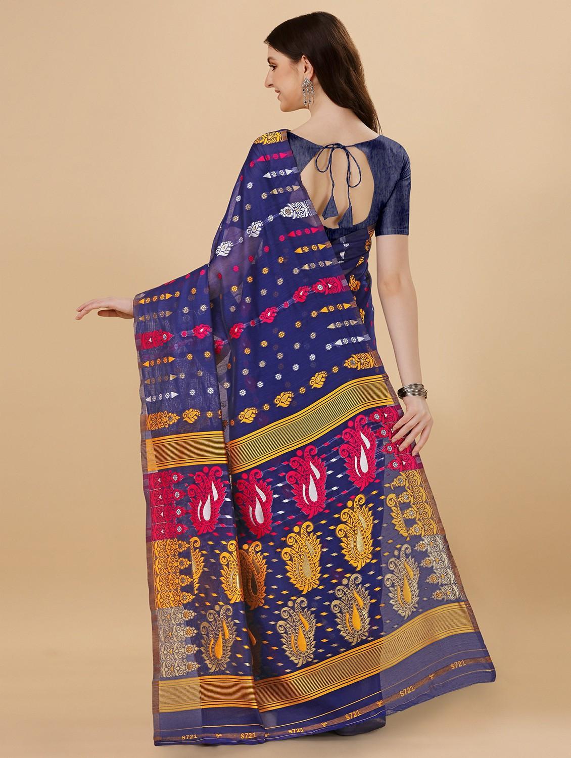 blue jamdani saree with blouse - 20067790 - Standard Image - 1