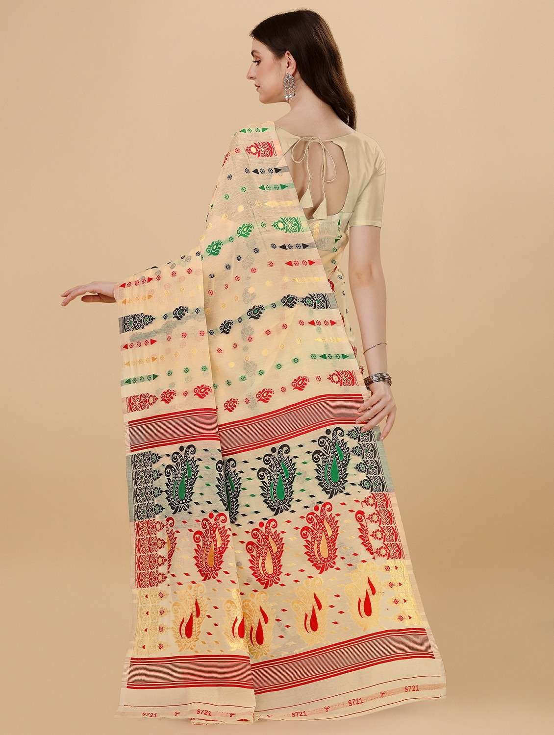 beige jamdani saree with blouse - 20067792 -  Standard Image - 1