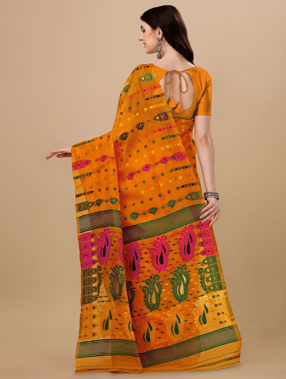 orange jamdani saree with blouse - 20067794 -  Standard Image - 1