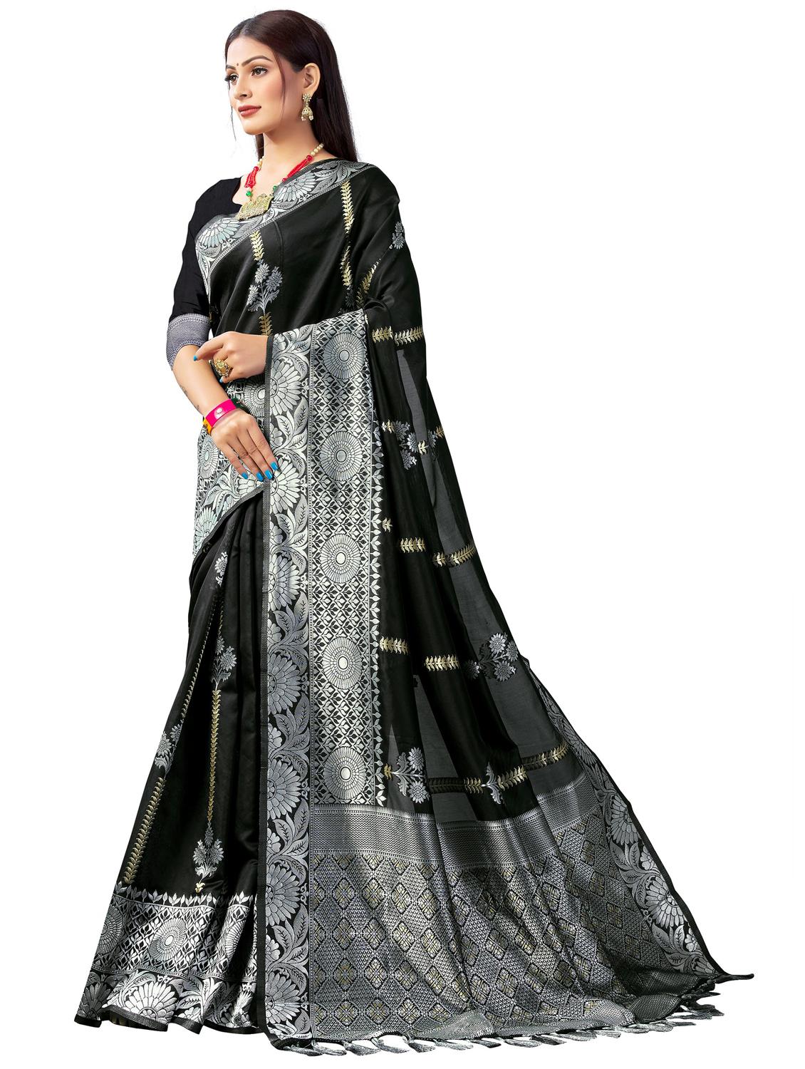 black banarasi saree with blouse - 20067796 - Standard Image - 1