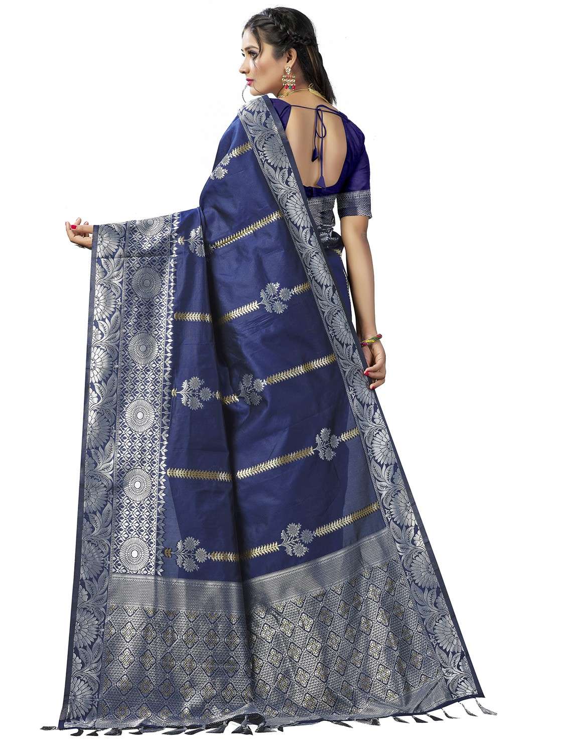 navy blue banarasi saree with blouse - 20067800 -  Standard Image - 1