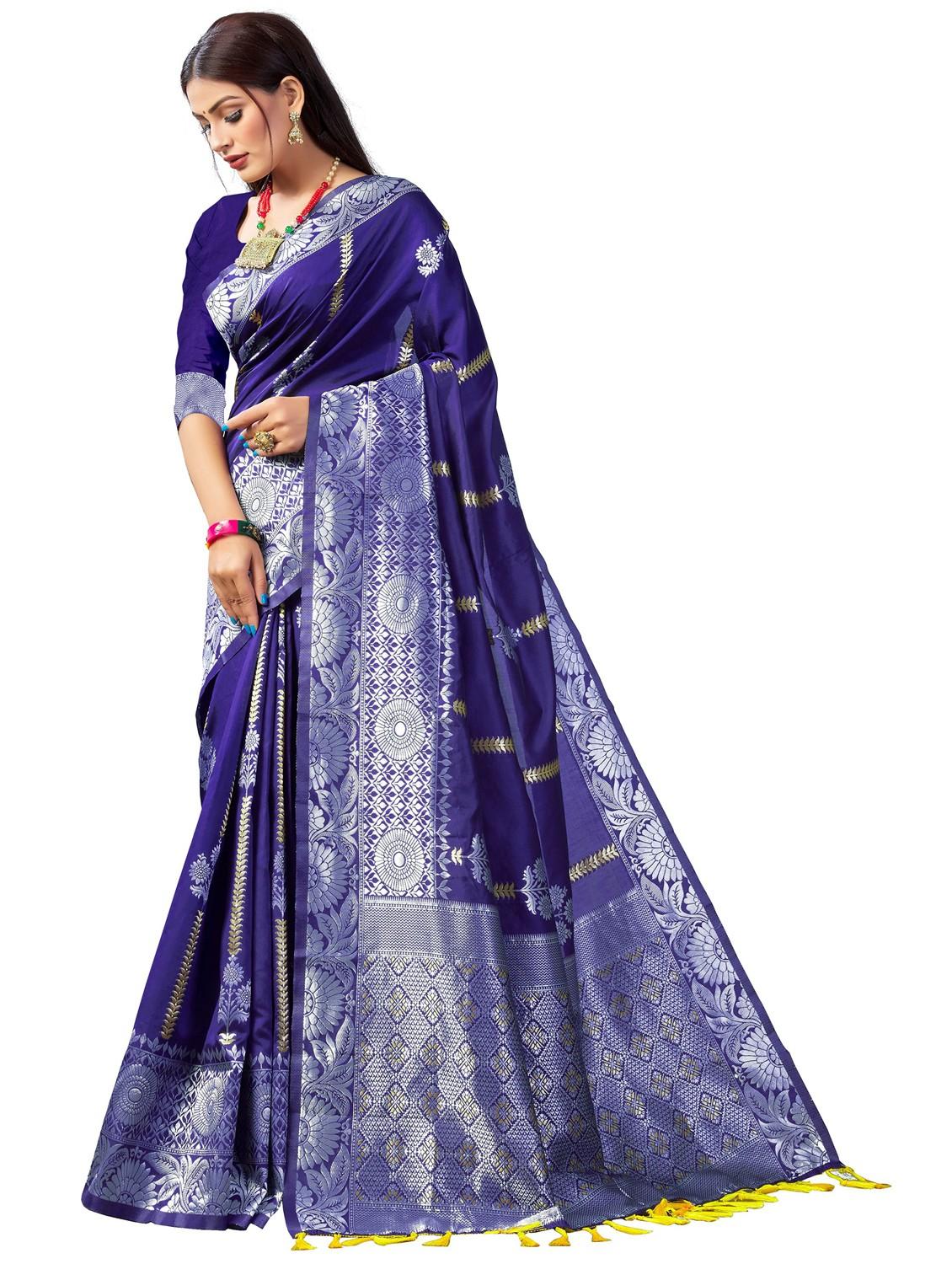 blue banarasi saree with blouse - 20067803 -  Standard Image - 1