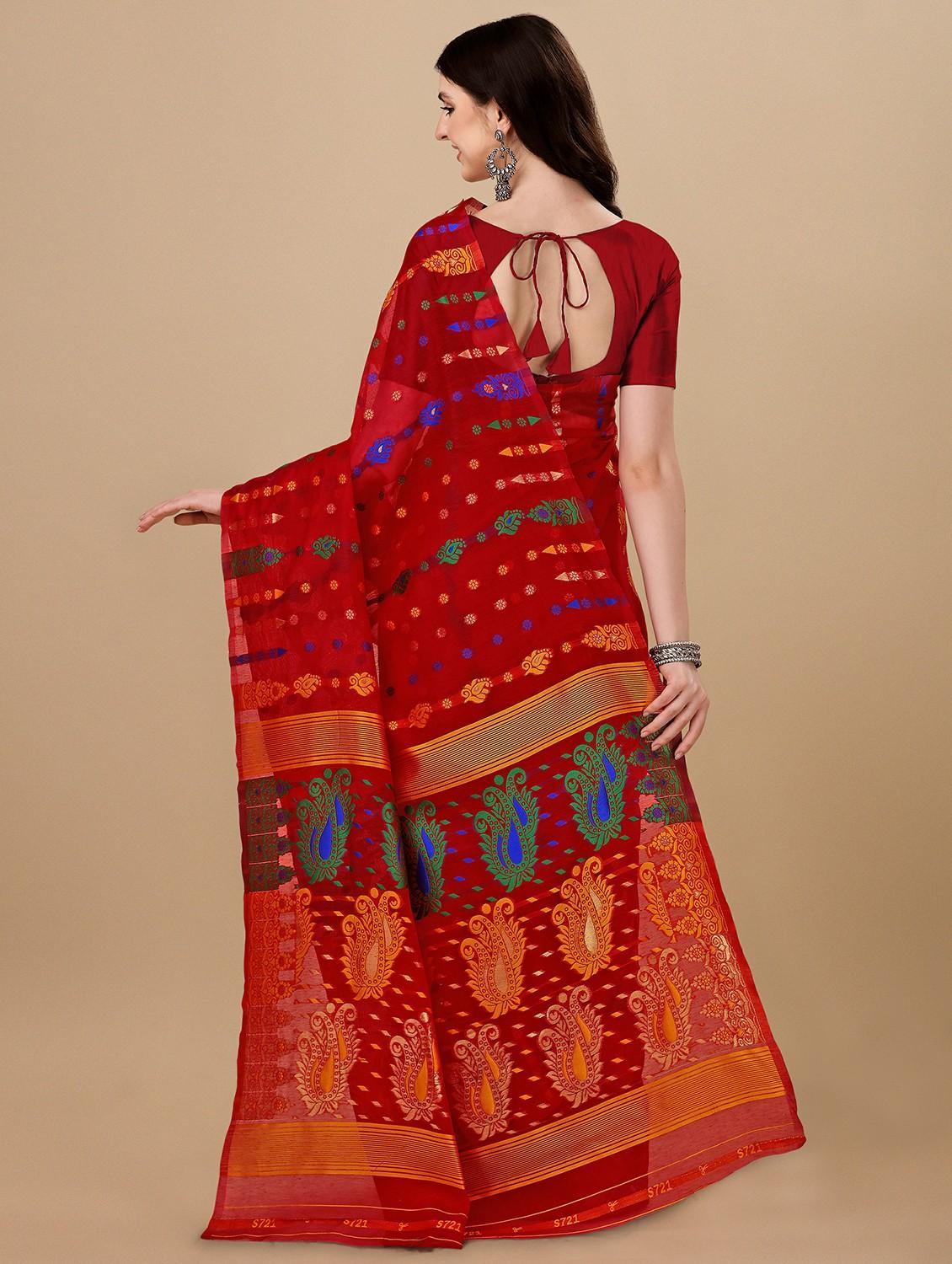 red jamdani saree with blouse - 20067806 - Standard Image - 1