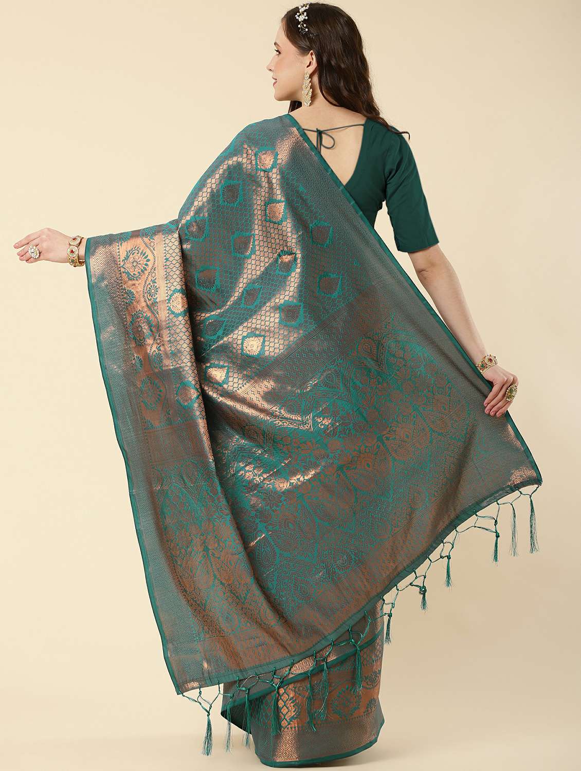 green banarasi saree with blouse - 20067844 -  Standard Image - 1