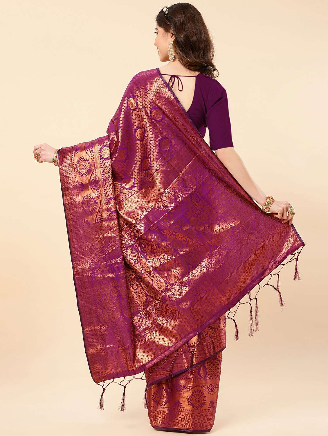 purple banarasi saree with blouse - 20067856 -  Standard Image - 1