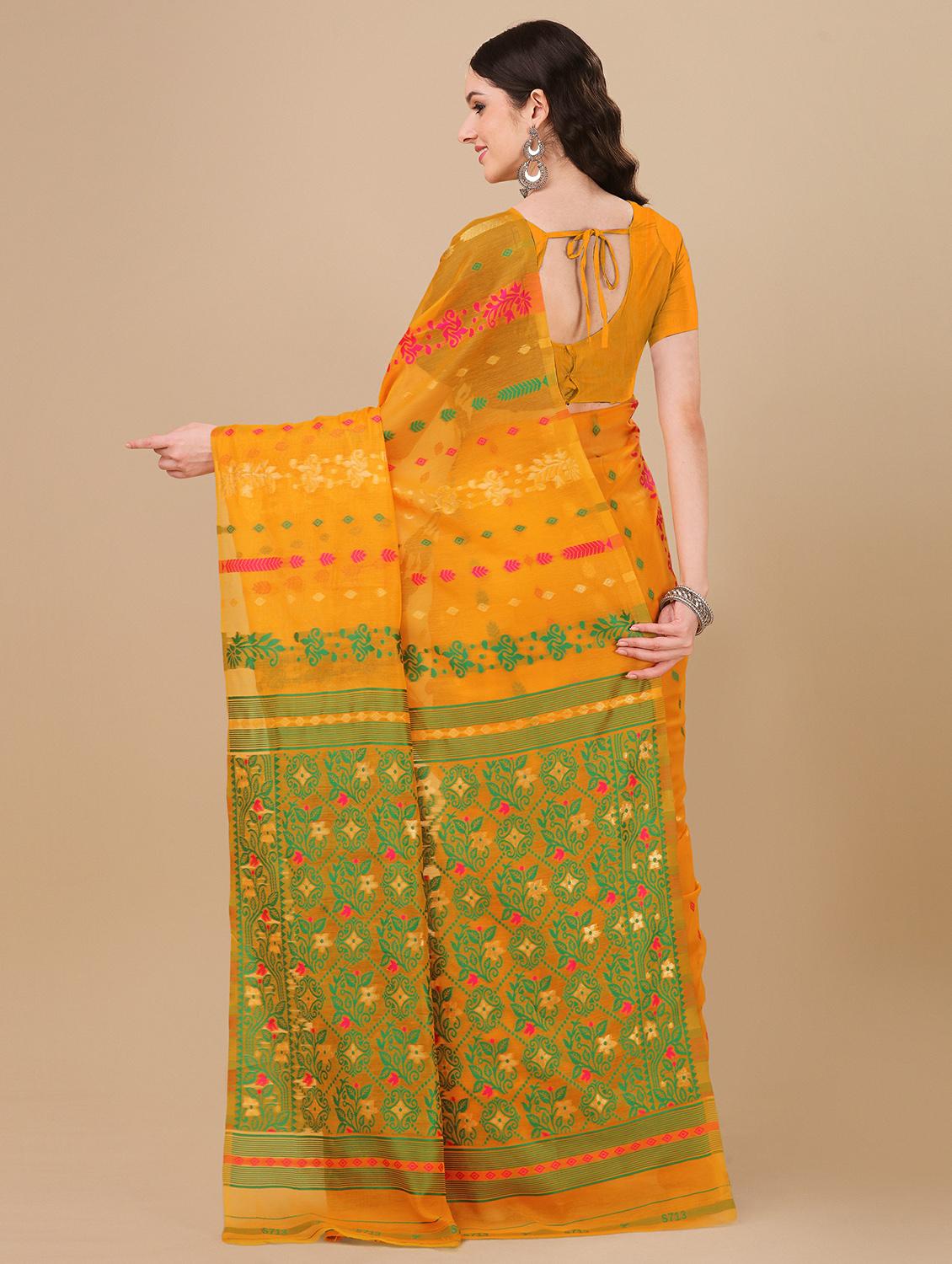 mustard jamdani saree with blouse - 20067866 -  Standard Image - 1