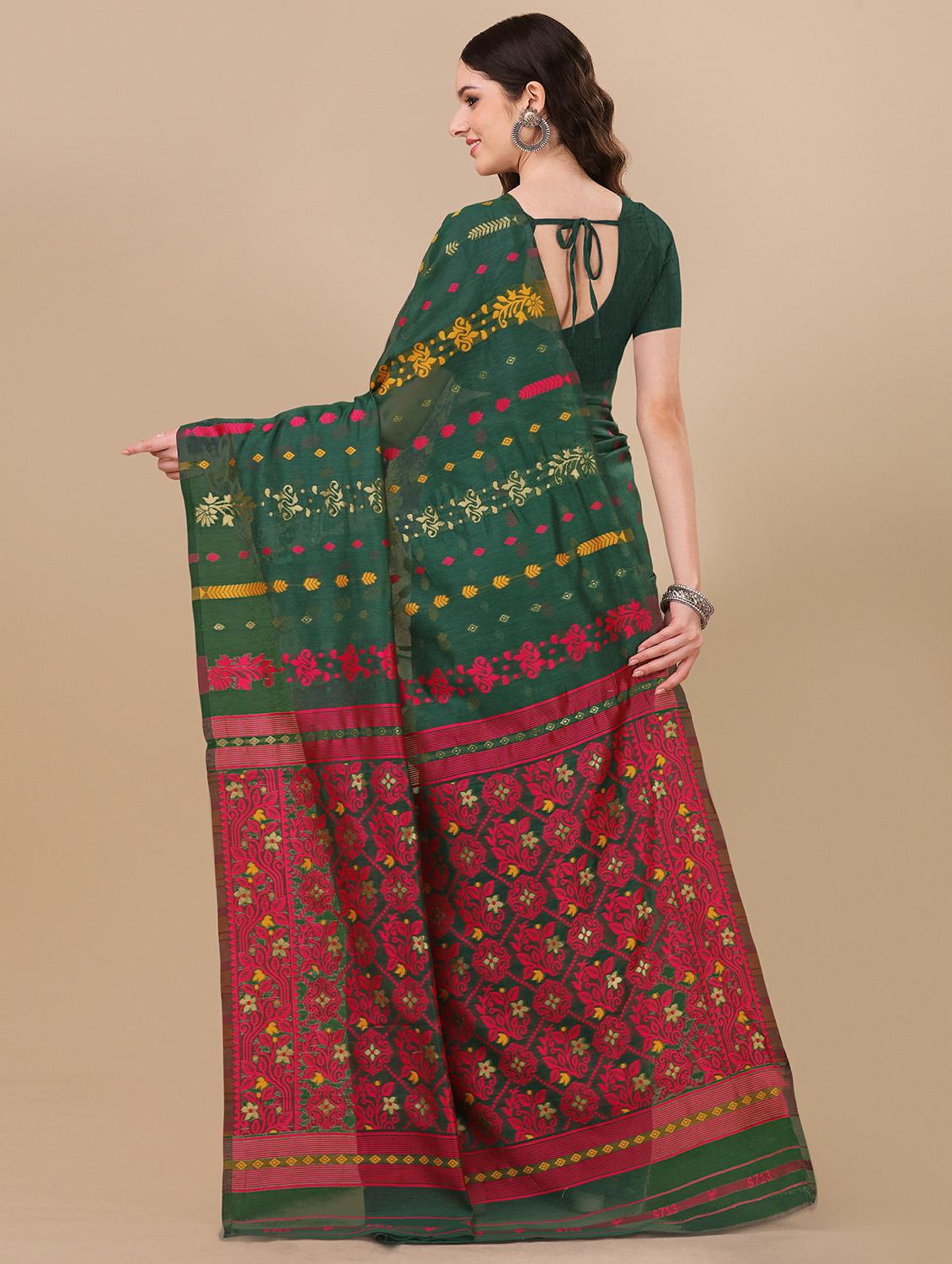 green jamdani saree with blouse - 20067871 -  Standard Image - 1