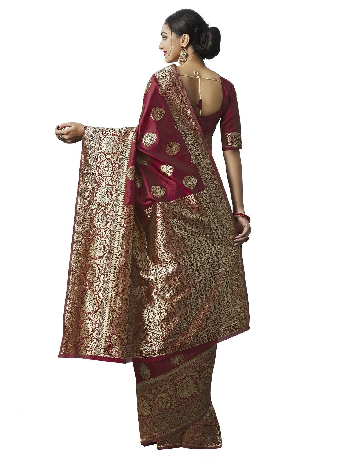 maroon banarasi saree with blouse - 20067875 - Standard Image - 1