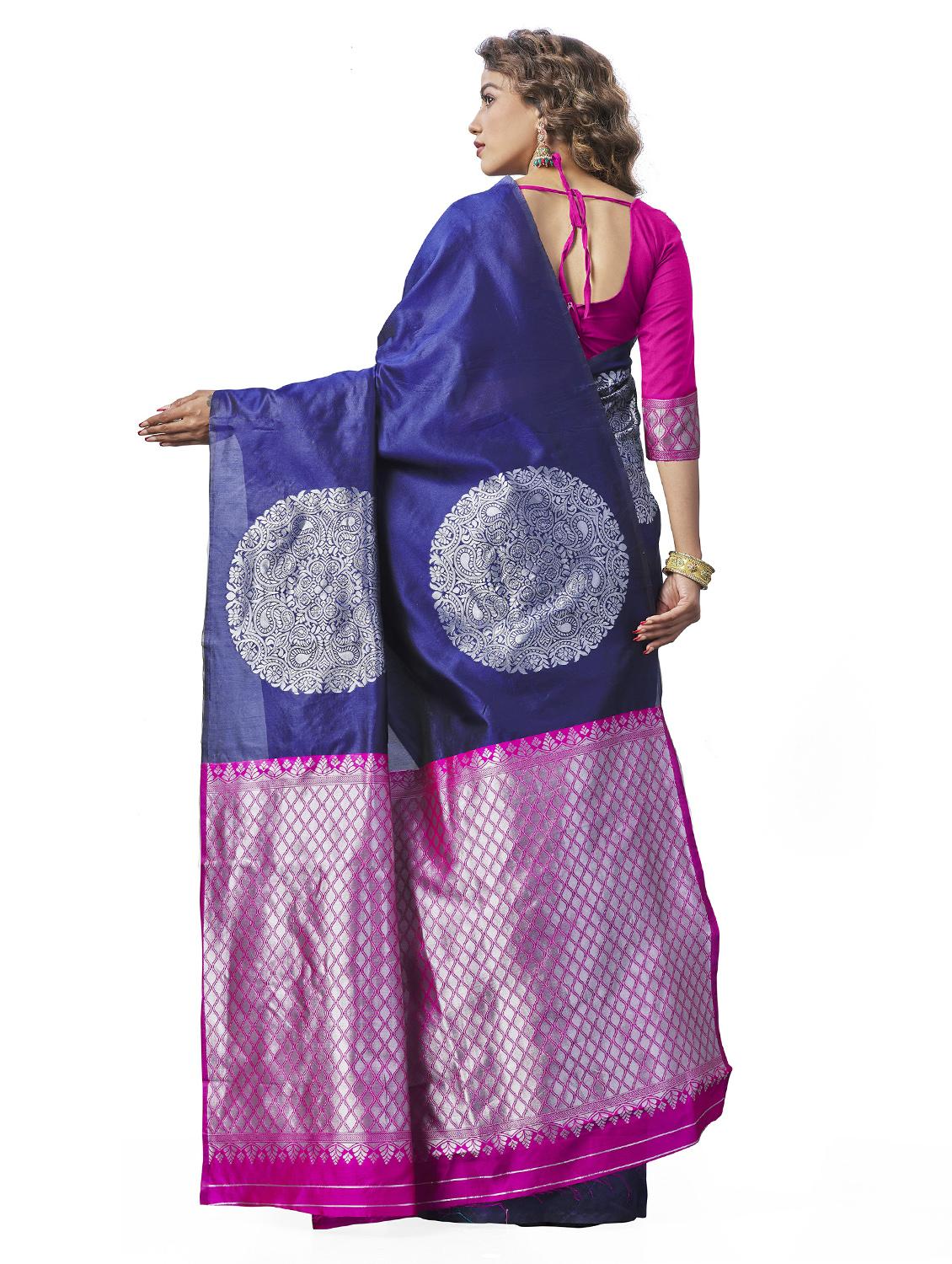 navy blue banarasi saree with blouse - 20067889 -  Standard Image - 1