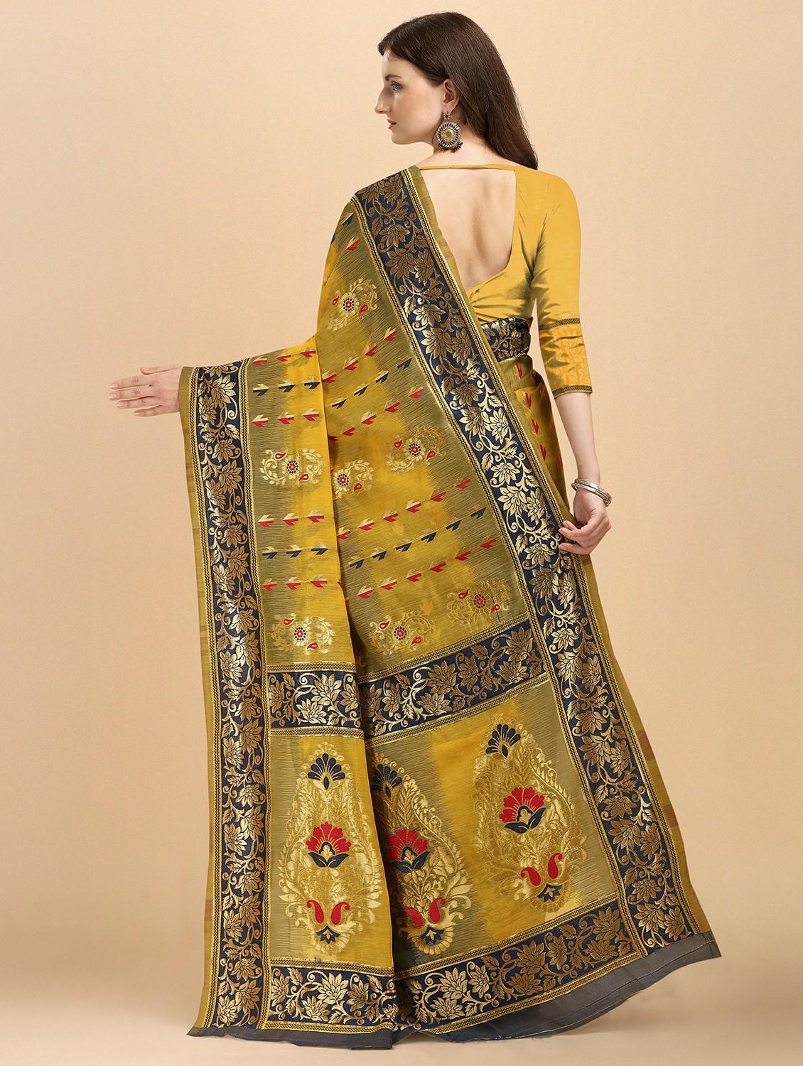 yellow jamdani saree with blouse - 20067890 -  Standard Image - 1