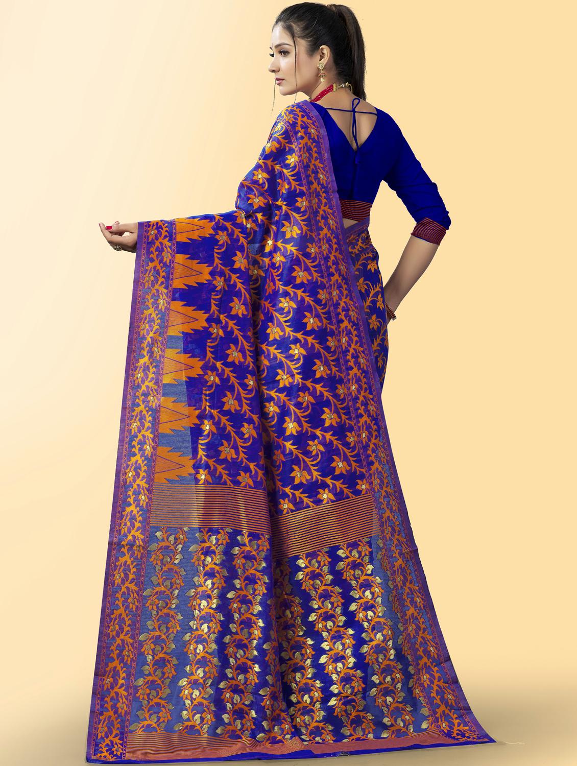blue jamdani saree with blouse - 20067902 - Standard Image - 1