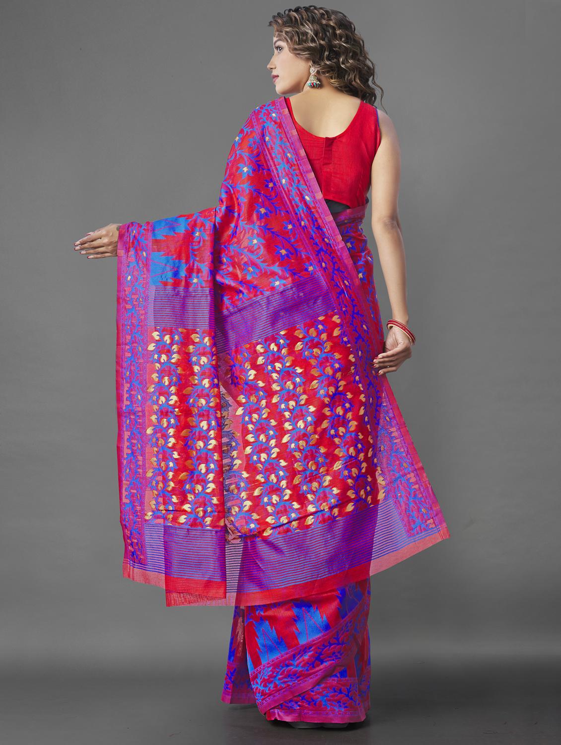 red jamdani saree with blouse - 20067907 -  Standard Image - 1
