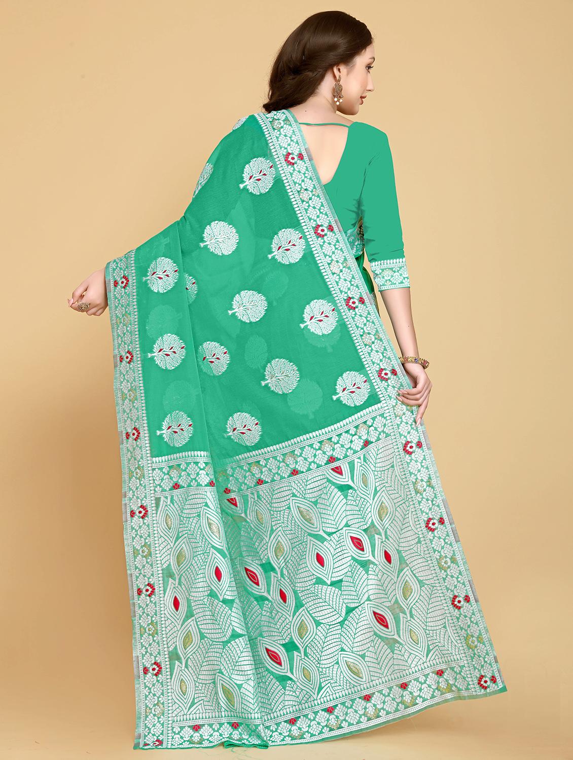 green banarasi saree with blouse - 20067919 - Standard Image - 1
