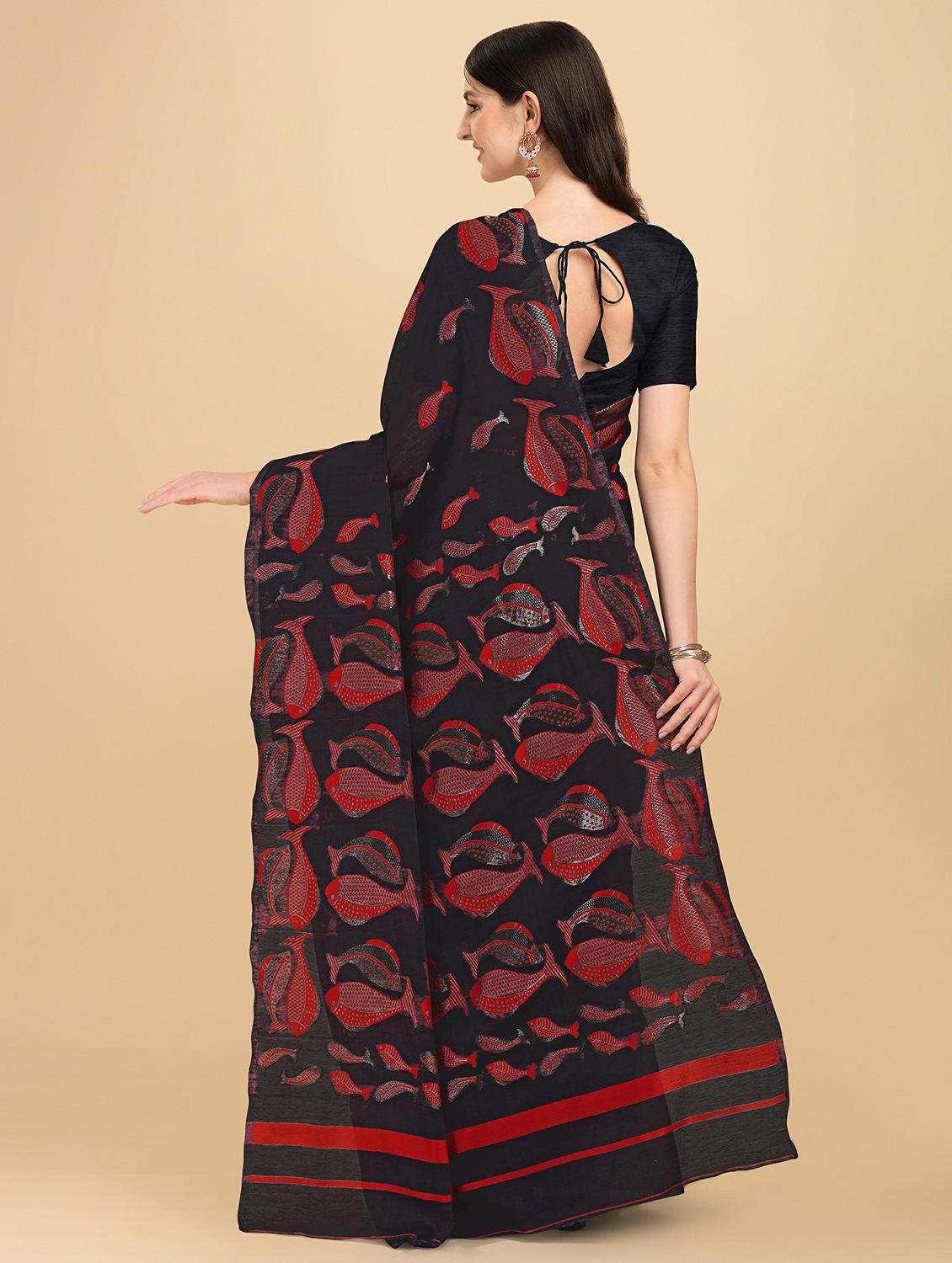 black jamadani saree with blouse - 20067945 - Standard Image - 1