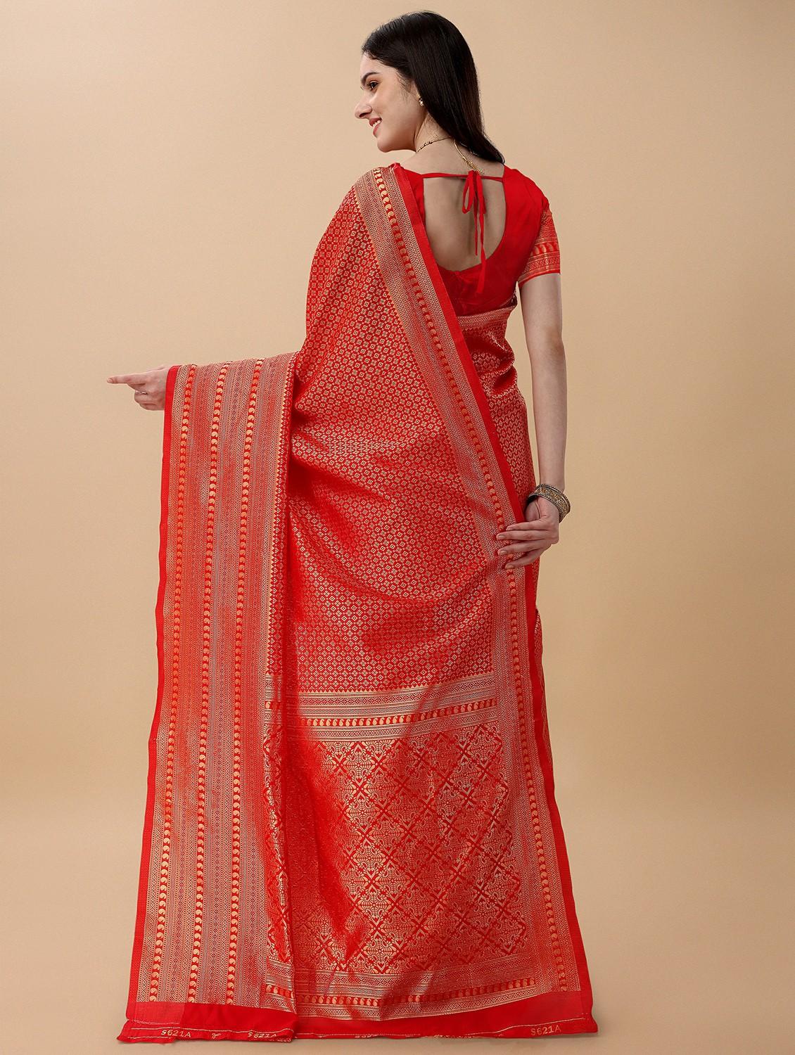 red banarasi saree with blouse - 20067958 - Standard Image - 1