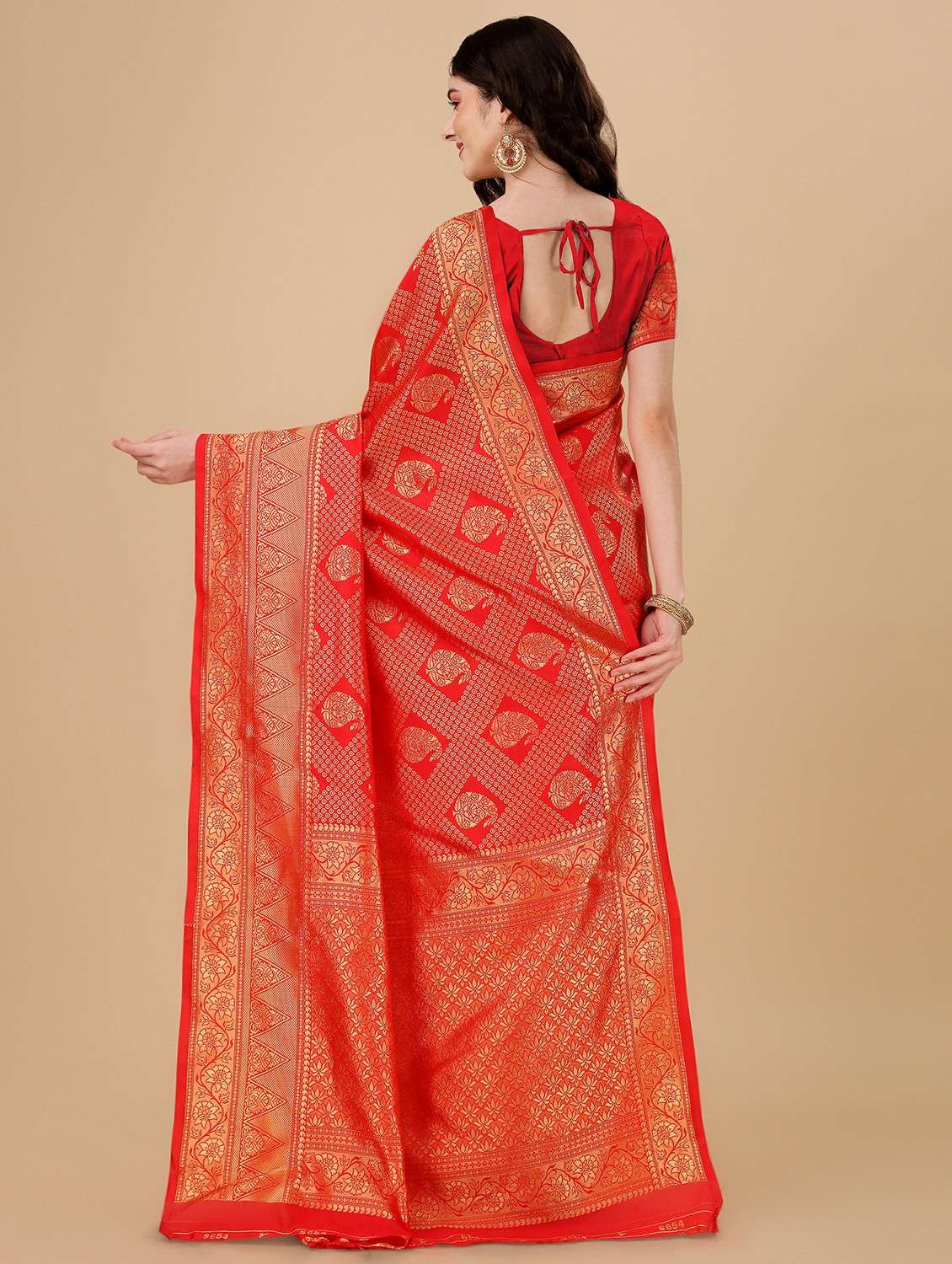 red silk banarasi saree with blouse - 20067979 -  Standard Image - 1