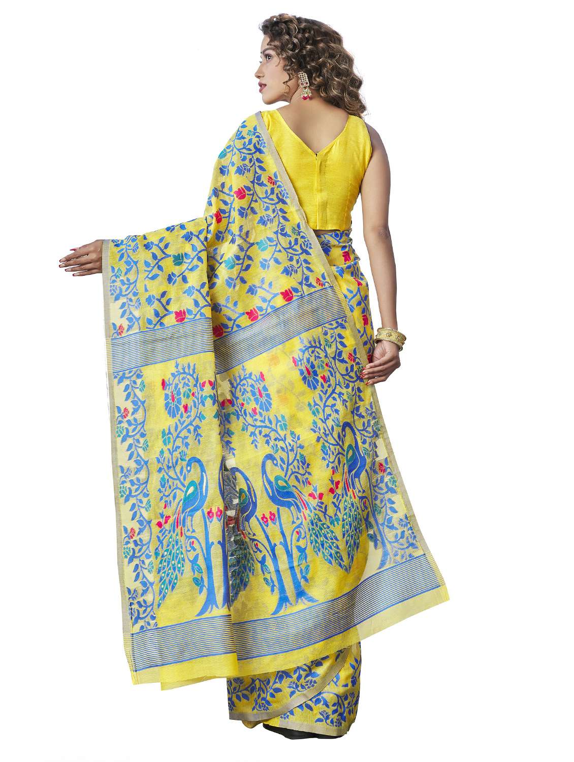 yellow printed saree with blouse - 20067987 -  Standard Image - 1