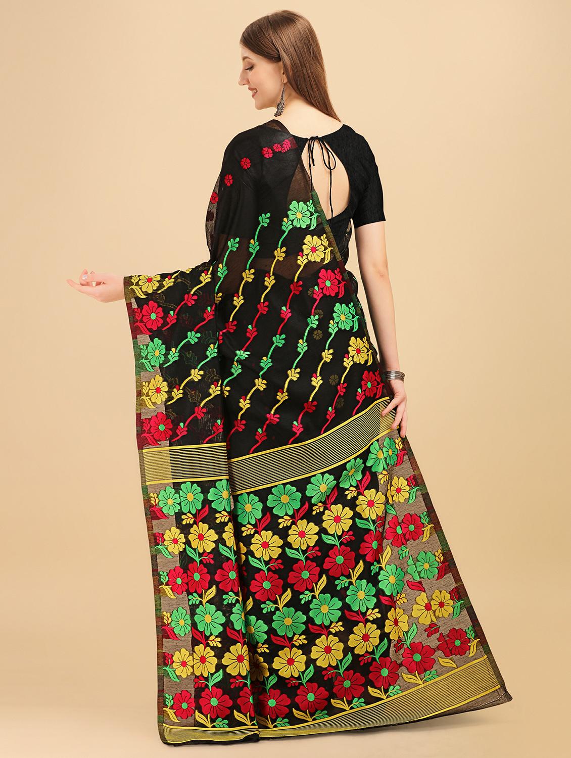 black silk banarasi saree with blouse - 20067990 -  Standard Image - 1