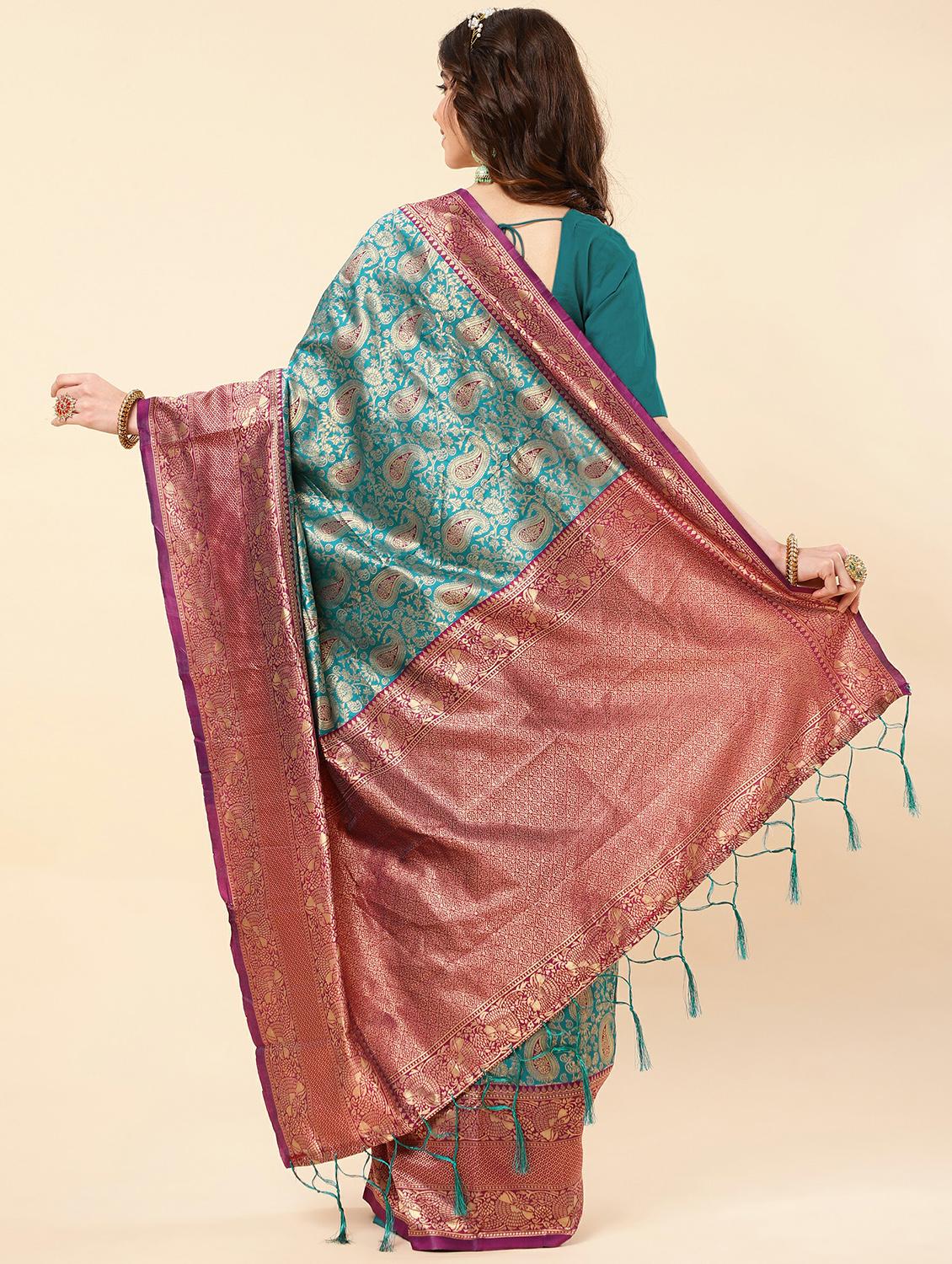 blue silk banarasi saree with blouse - 20068002 -  Standard Image - 1