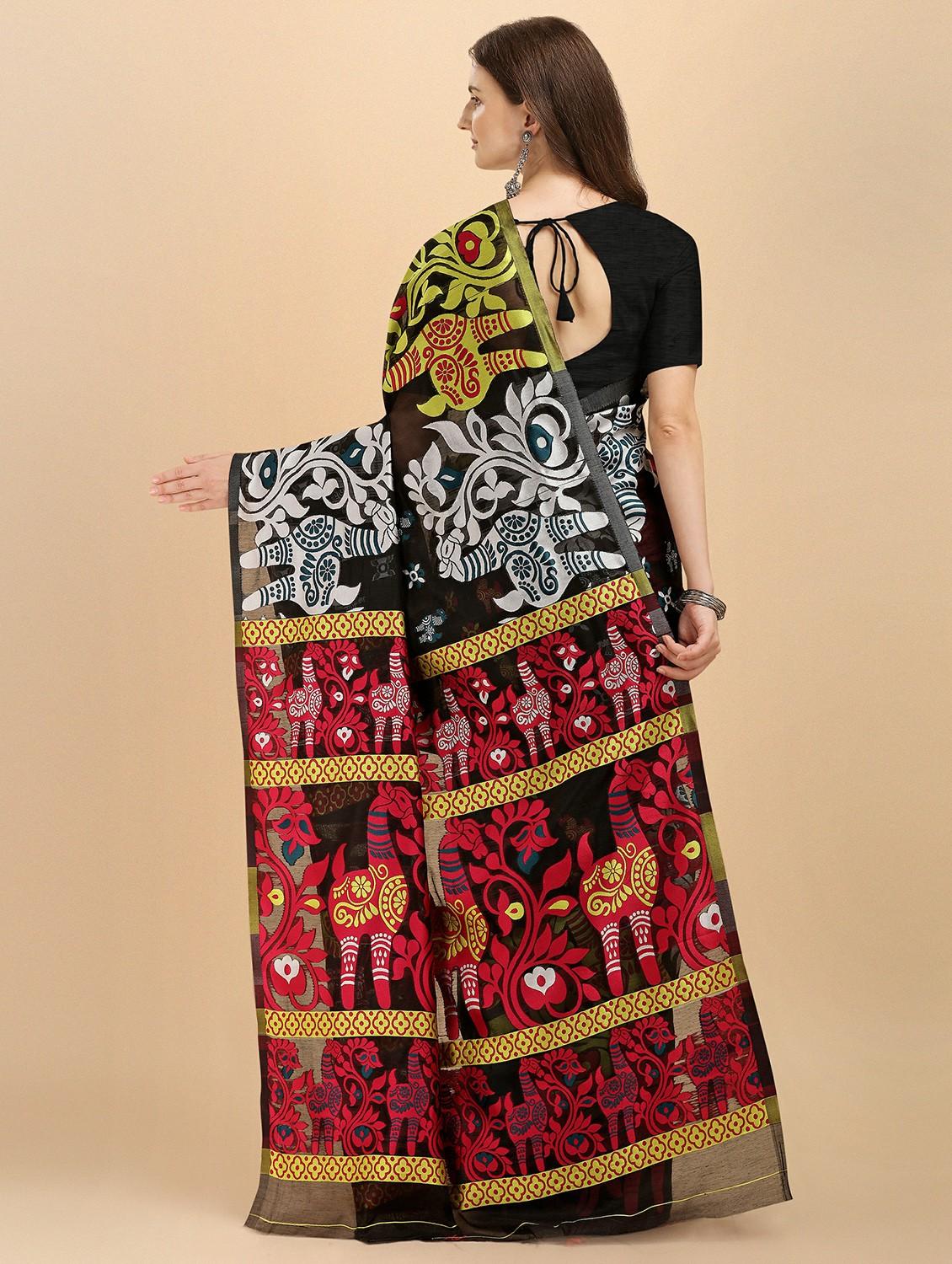 black printed saree with blouse - 20068011 - Standard Image - 1