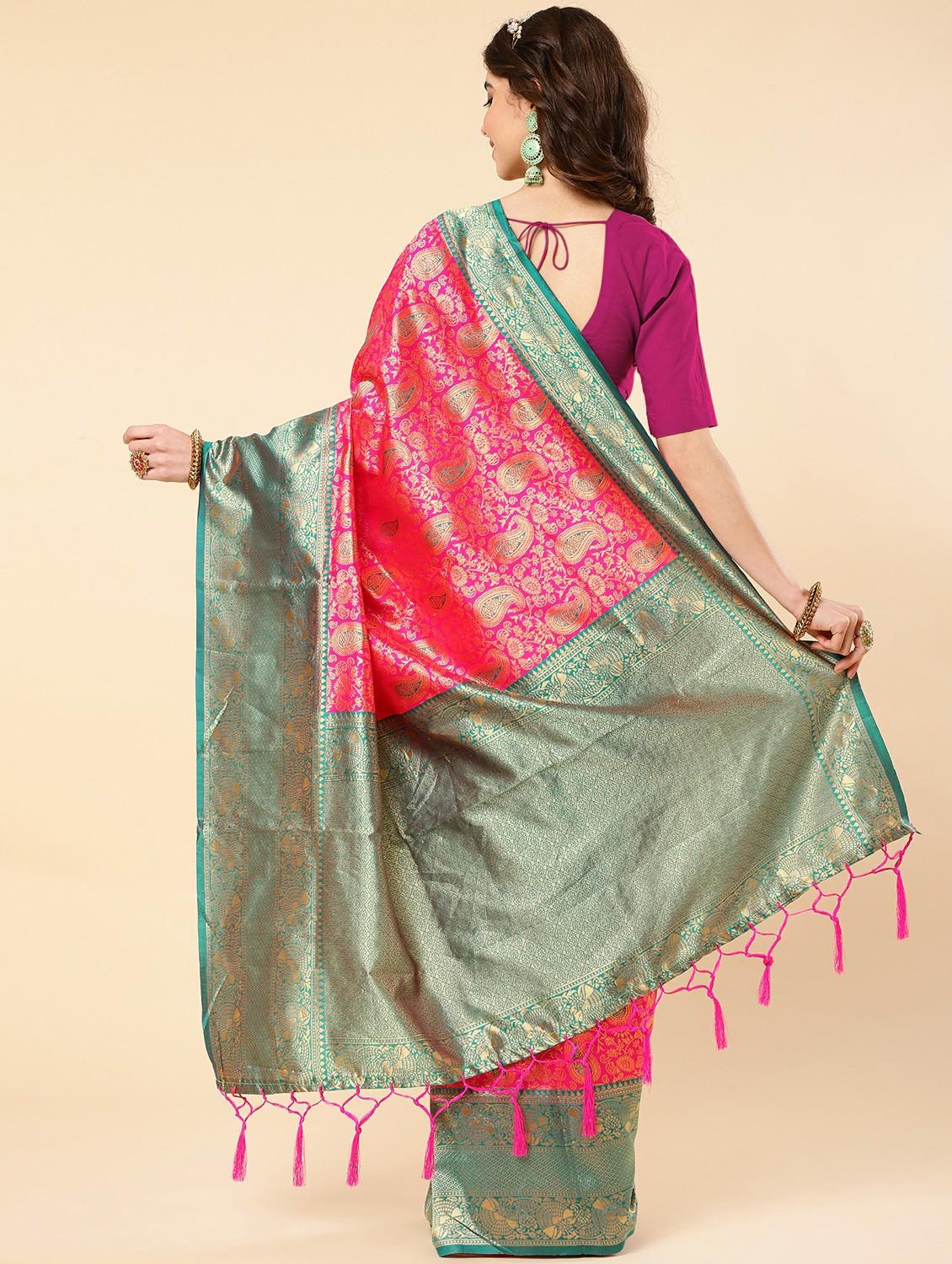 pink silk banarasi saree with blouse - 20068015 -  Standard Image - 1