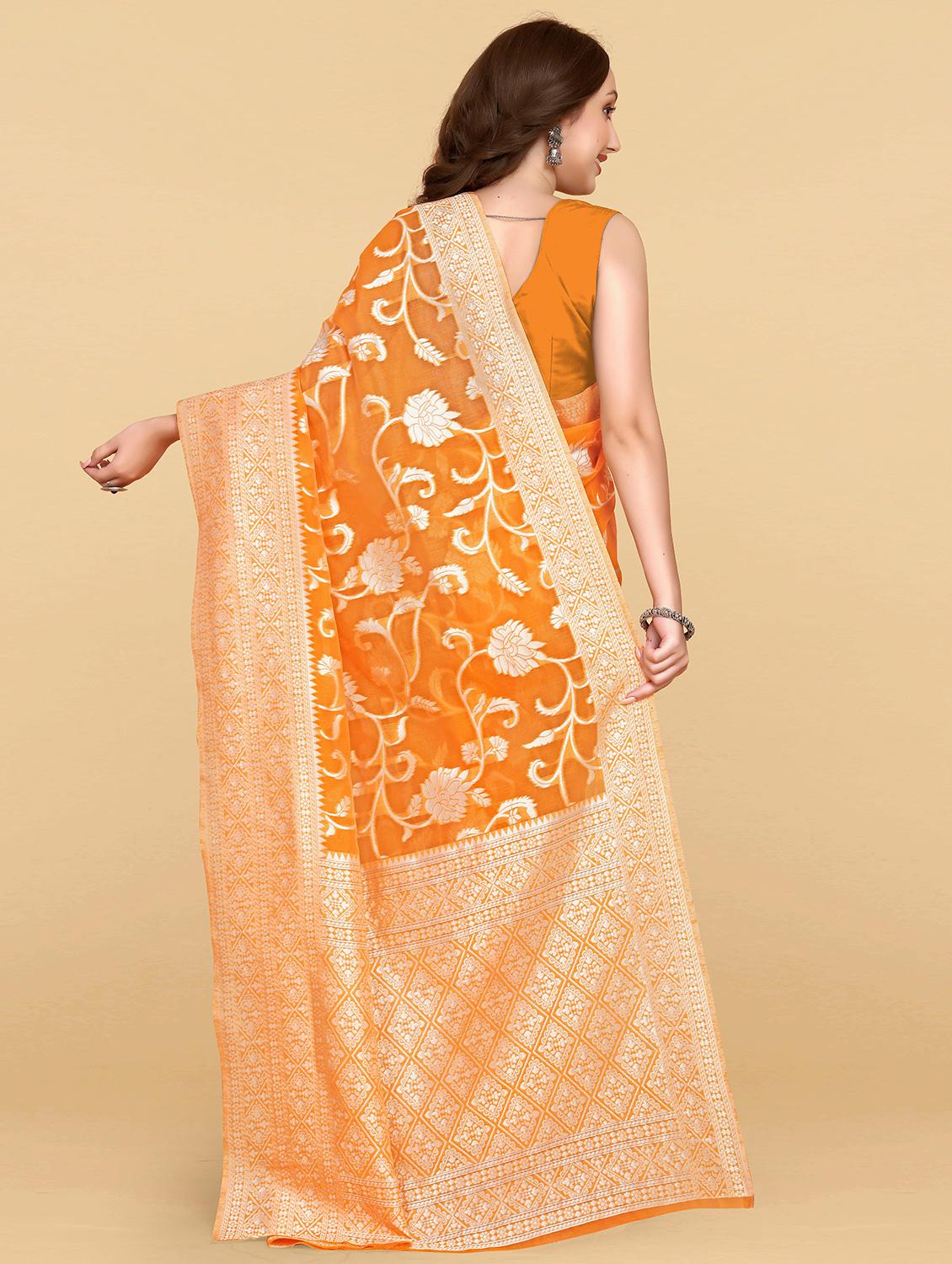 orange silk banarasi saree - 20068024 - Standard Image - 1