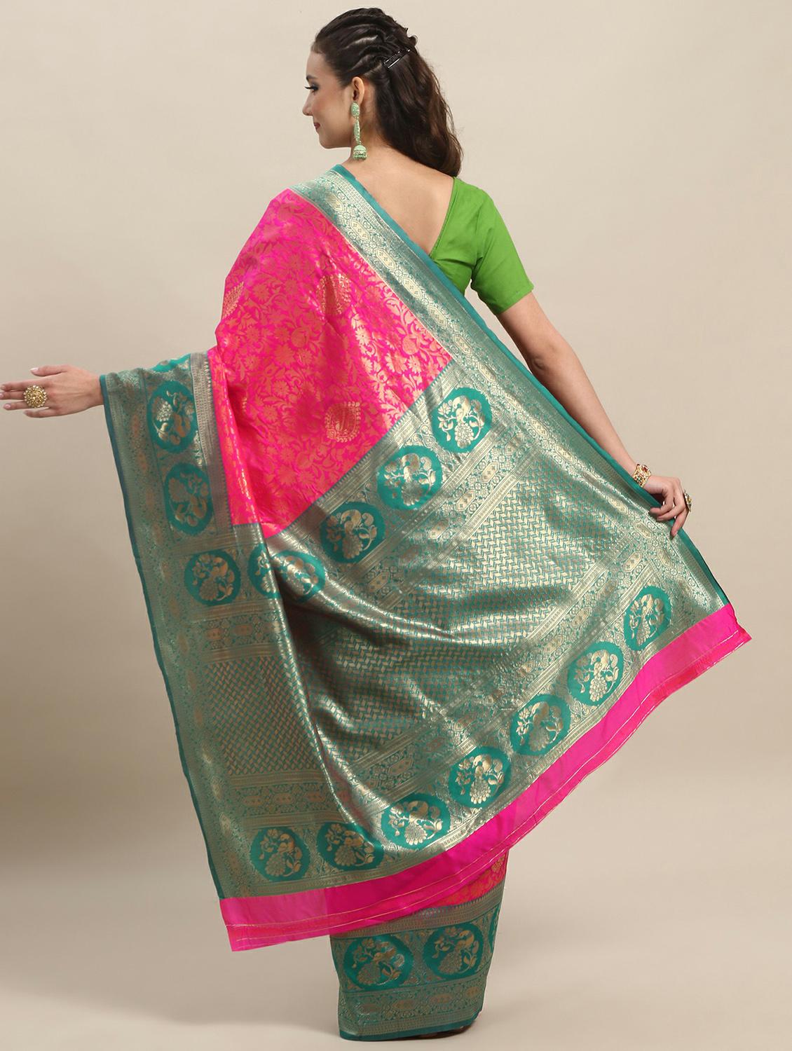 pink silk banarasi saree with blouse - 20068028 -  Standard Image - 1