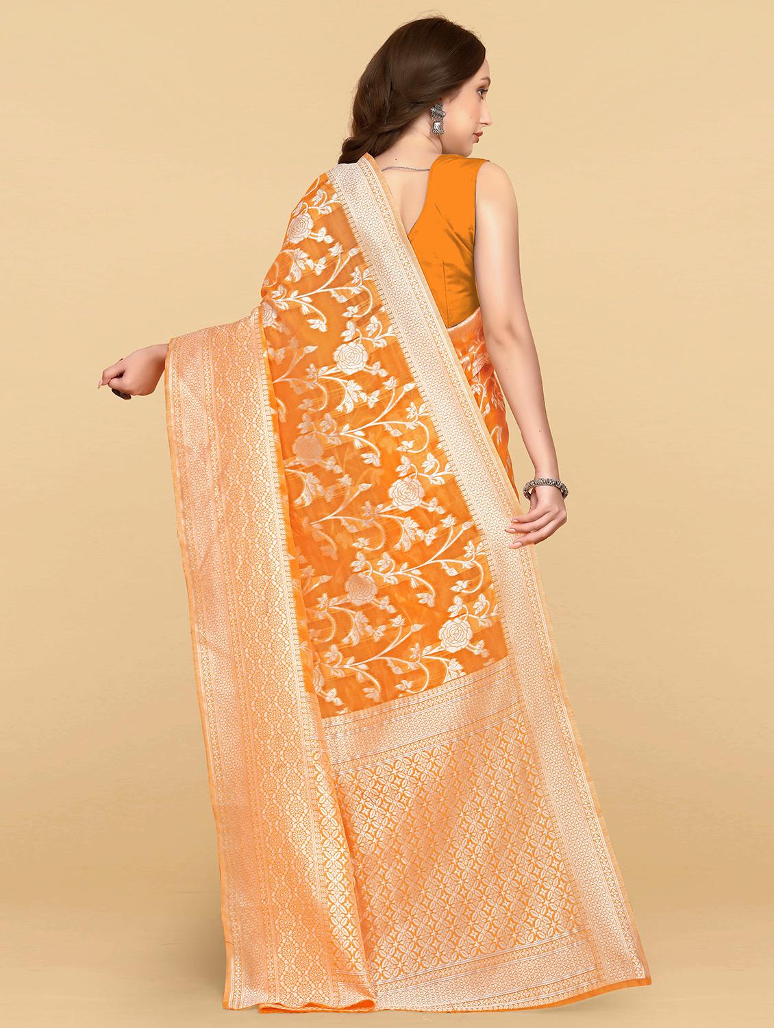 orange silk banarasi saree with blouse - 20068038 -  Standard Image - 1