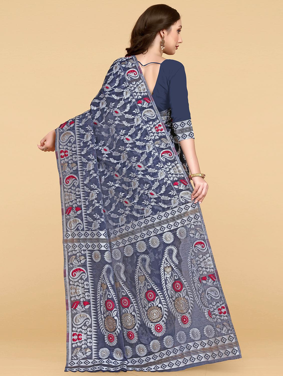 blue silk banarasi saree with blouse - 20068053 -  Standard Image - 1