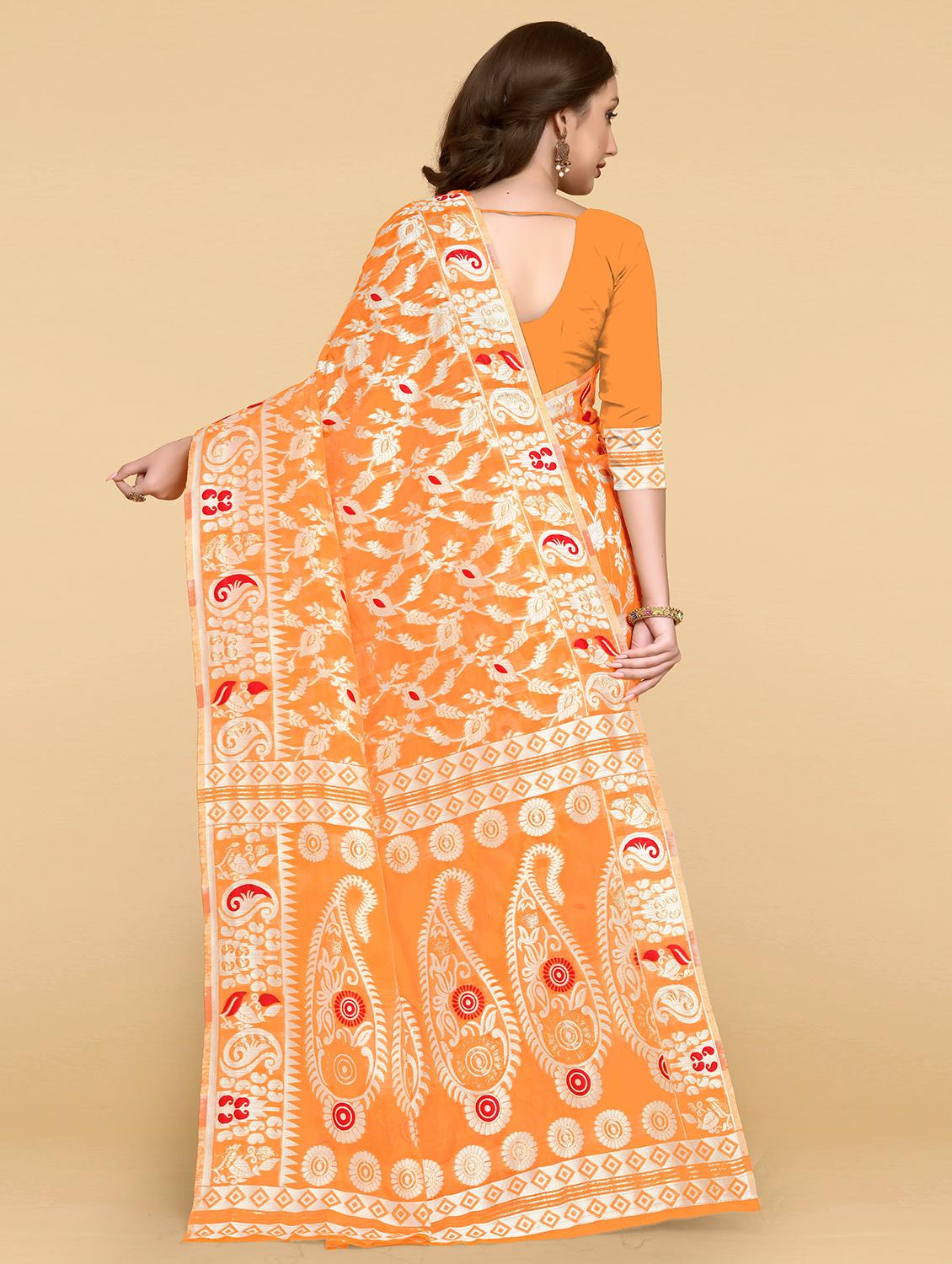 orange silk banarasi saree with blouse - 20068056 - Standard Image - 1