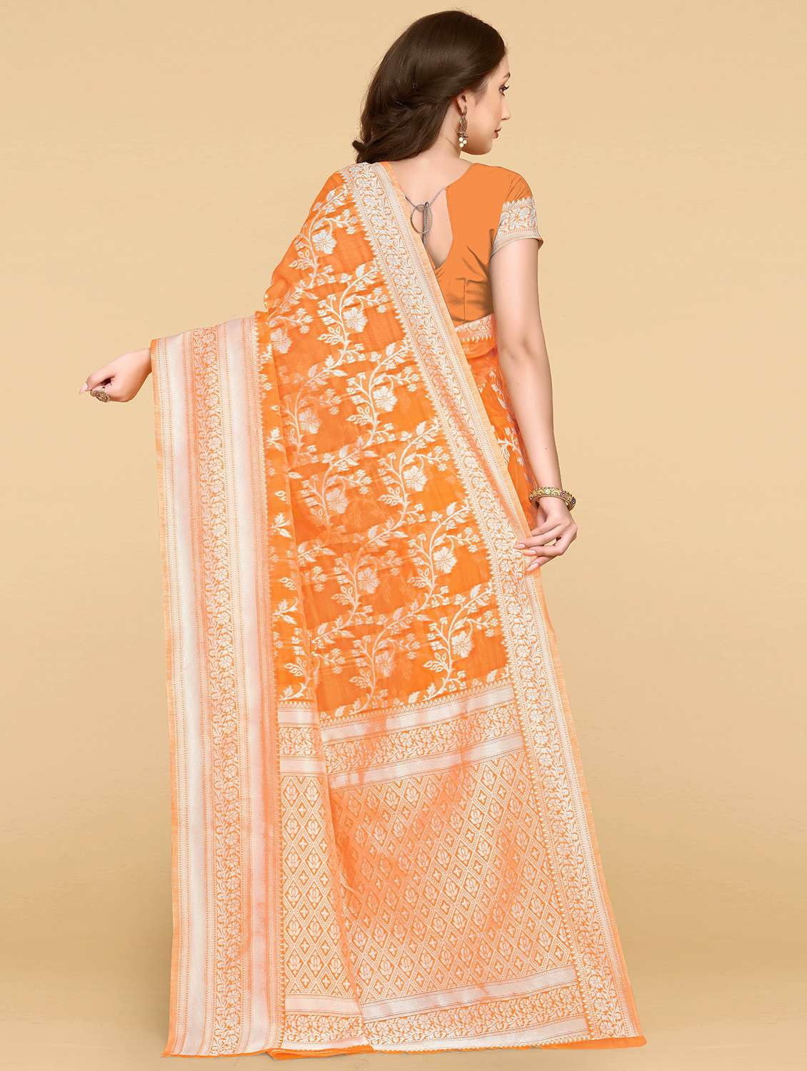 orange silk banarasi saree - 20068069 -  Standard Image - 1