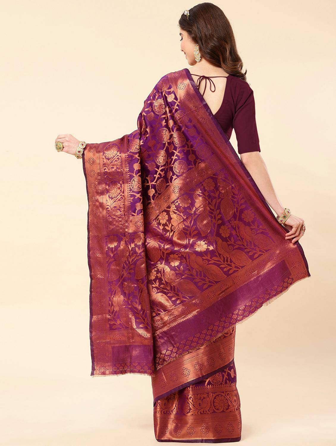 purple silk banarasi saree with blouse - 20068082 -  Standard Image - 1