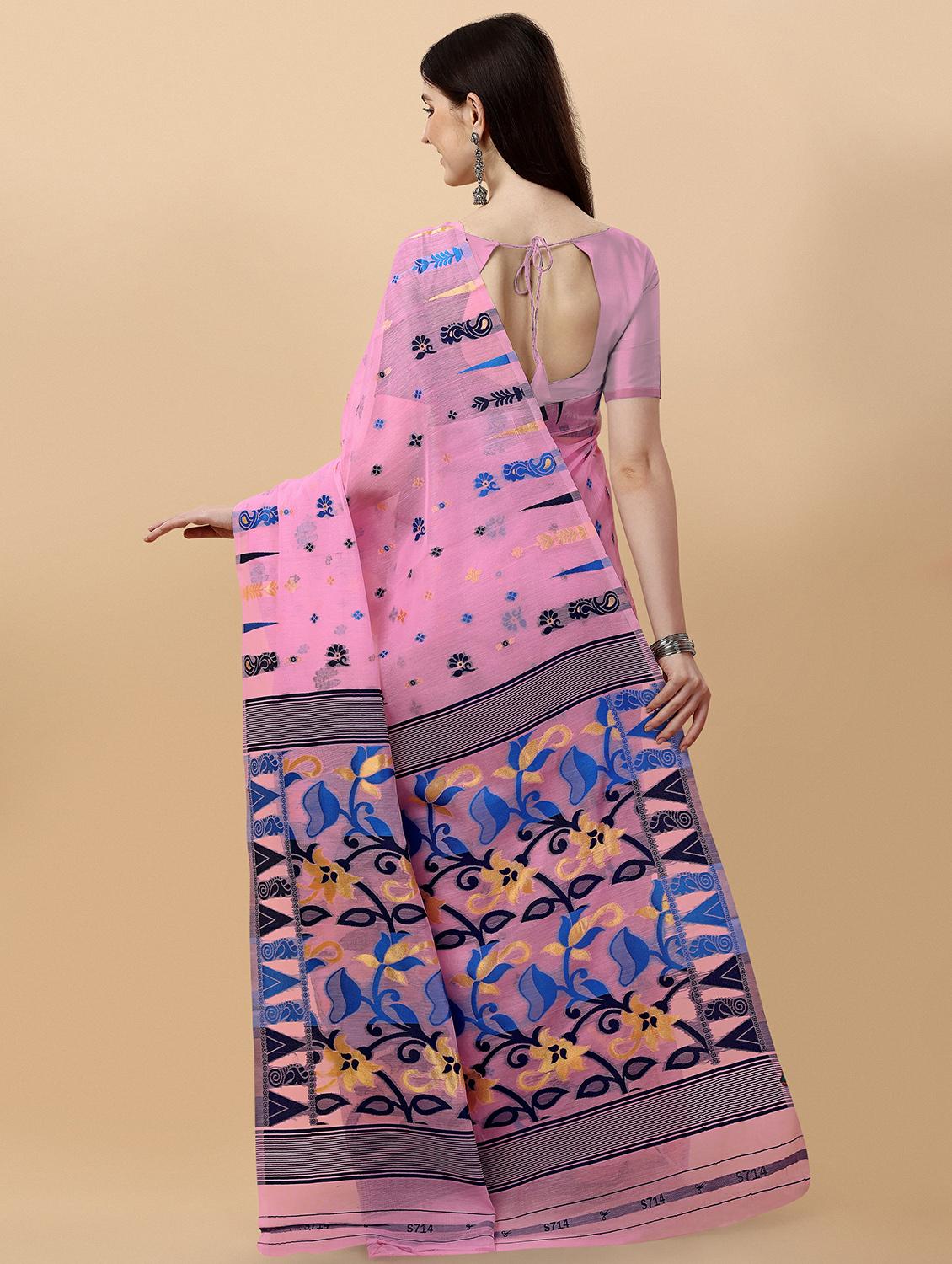 pink jamdani saree with blouse - 20068086 - Standard Image - 1
