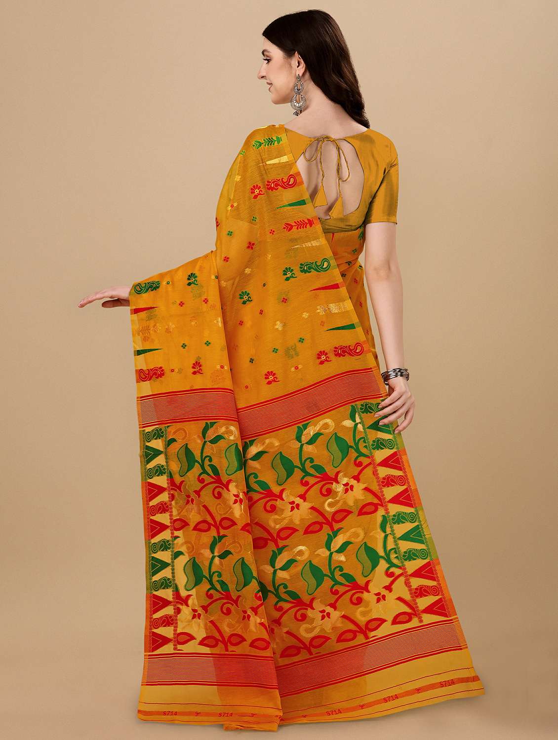 yellow jamdani saree with blouse - 20068103 - Standard Image - 1
