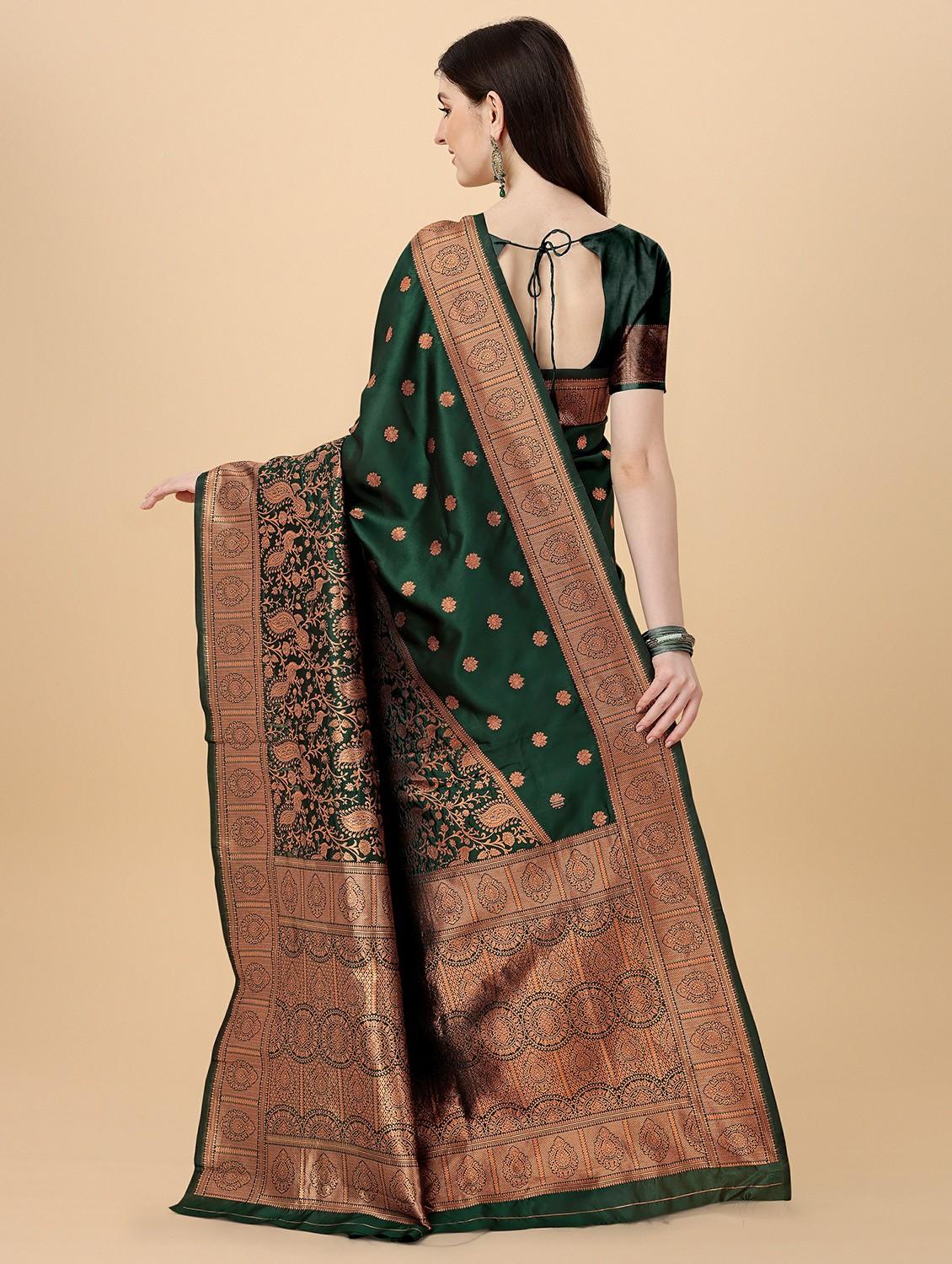 green silk banarasi saree with blouse - 20068118 - Standard Image - 1