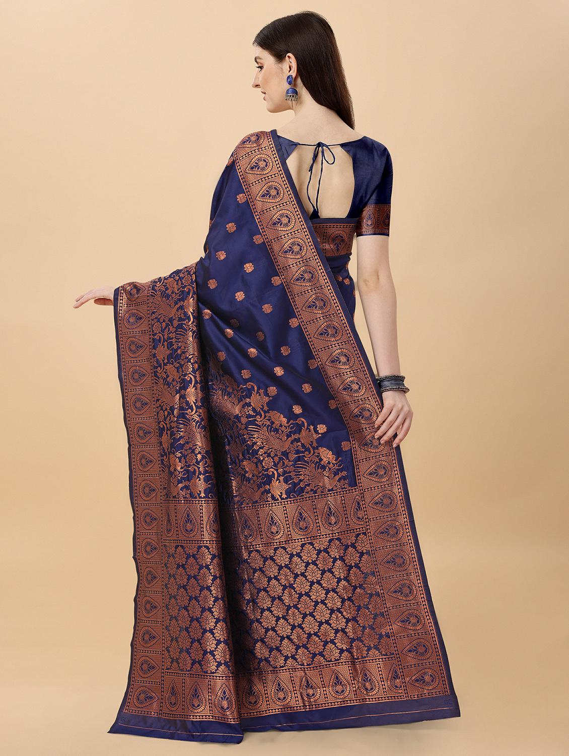 navy silk banarasi saree with blouse - 20068120 -  Standard Image - 1