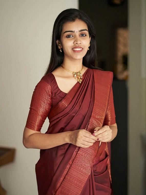 brown banarasi saree with blouse - 20068134 -  Standard Image - 1