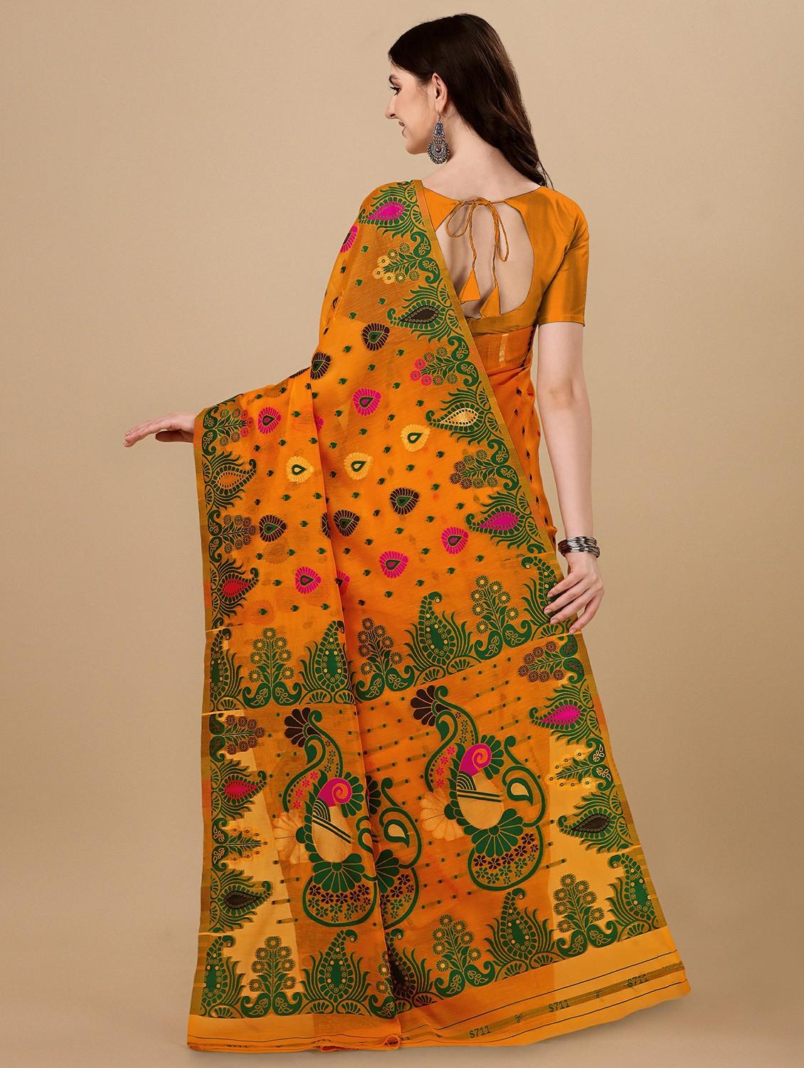 yellow jamdani saree with blouse - 20068153 -  Standard Image - 1