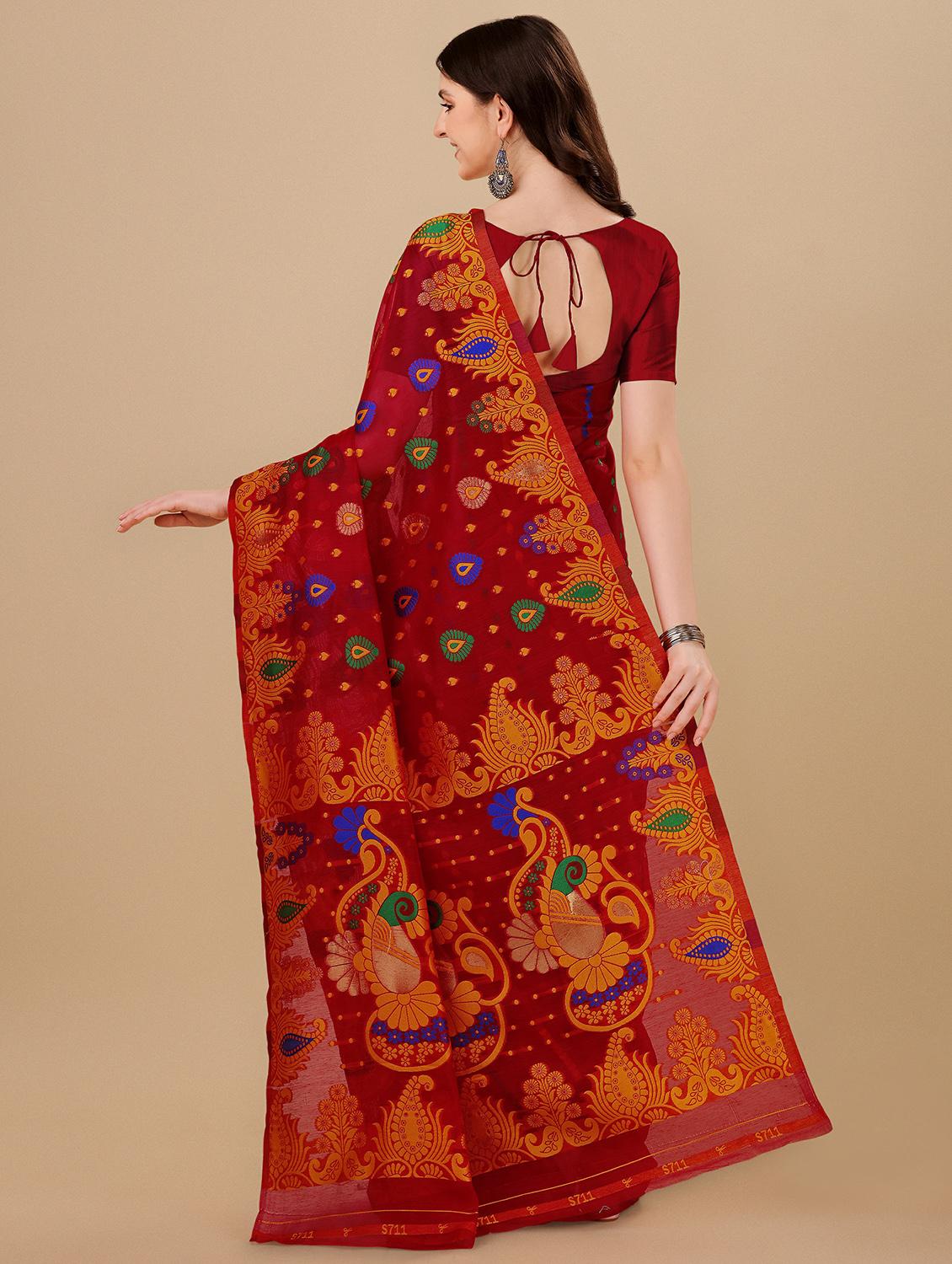red jamdani saree with blouse - 20068175 - Standard Image - 1