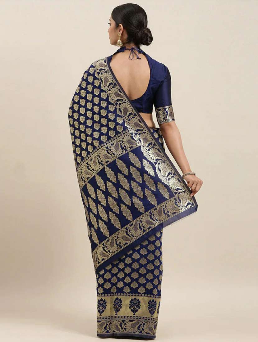 navy blue banarasi saree with blouse - 20068203 -  Standard Image - 1