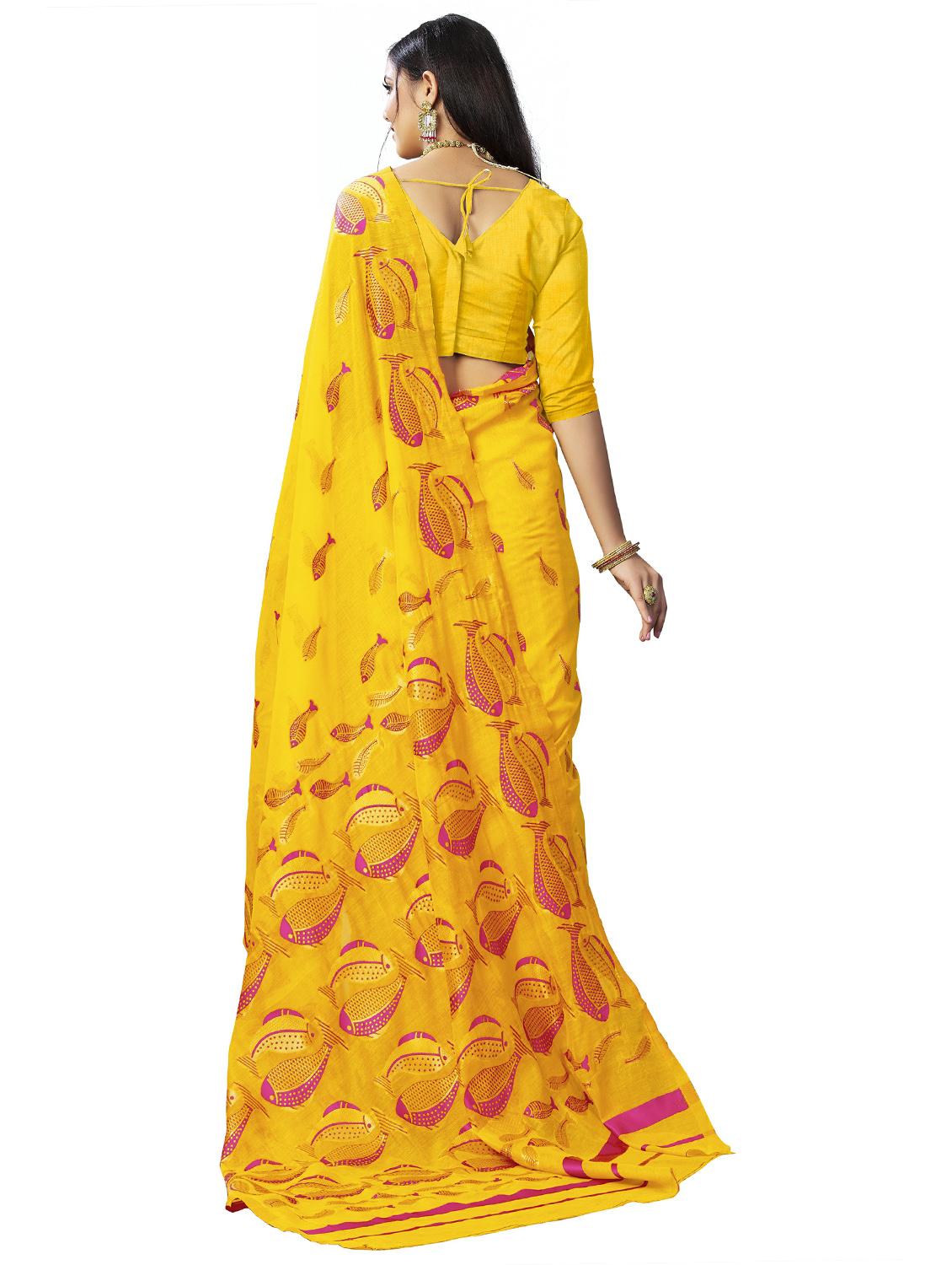 yellow jamdani saree with blouse - 20068206 - Standard Image - 1