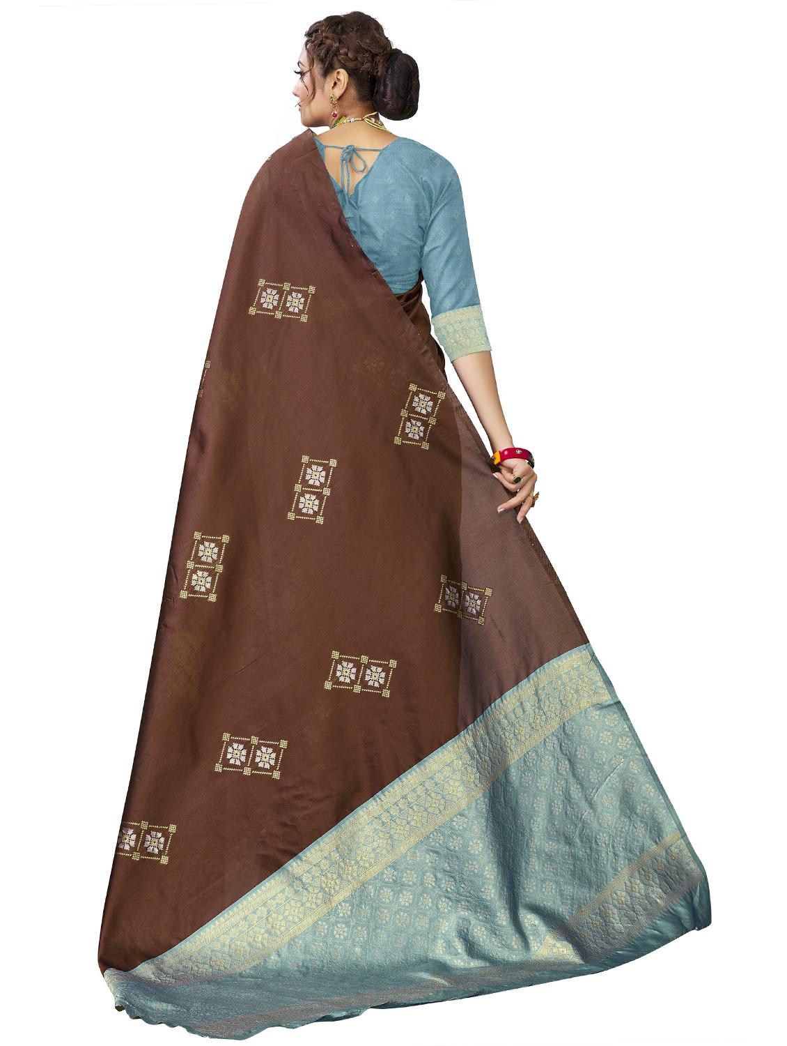 brown kanjivaram saree with blouse - 20068210 -  Standard Image - 1
