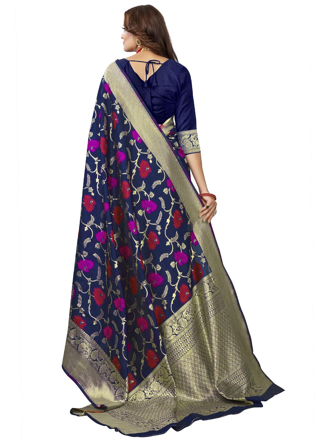 navy blue banarasi saree with blouse - 20068221 - Standard Image - 1