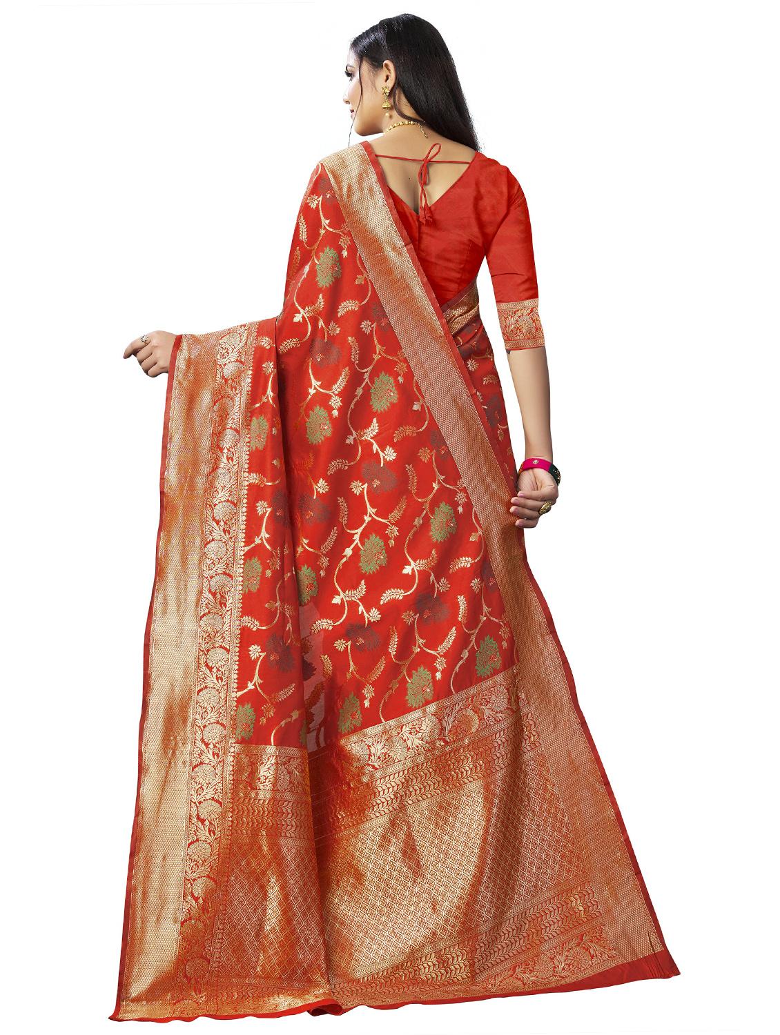 red banarasi saree with blouse - 20068227 - Standard Image - 1