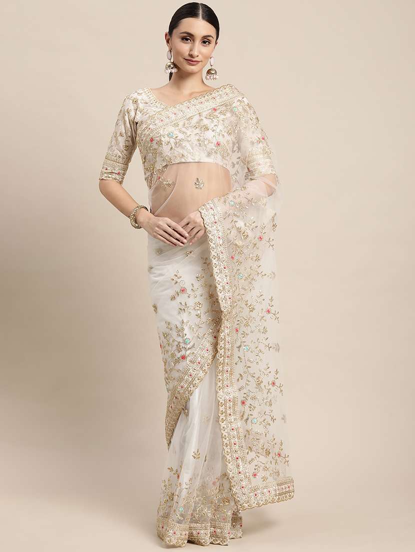 women solid with work saree with blouse