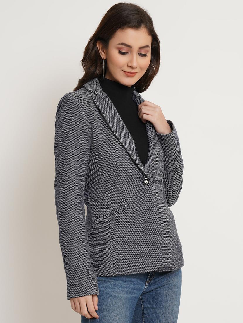 blue solid casual blazer - 20068333 - Standard Image - 1